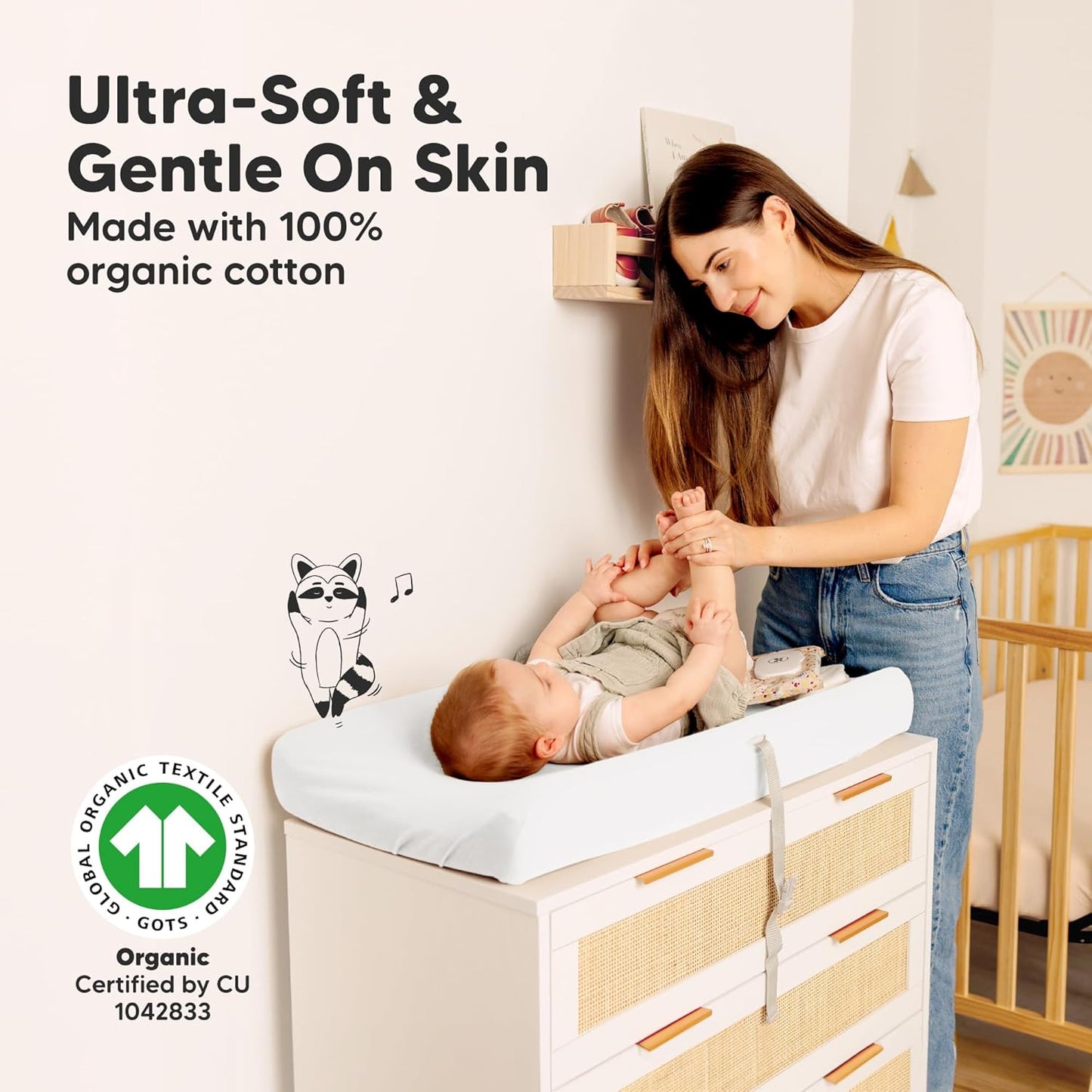 2-Pack Organic Changing Pad Covers for Girl, Boy, Neutral - 100% Cotton Changing Table Pad Cover, Soft Baby Nursery Diaper Changing Pad Sheets, Contour Changing Pads Liners, Change Pad Cover (Rose)