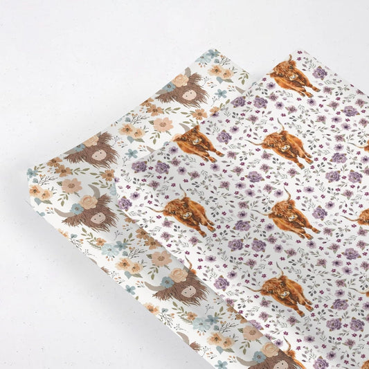 Soft 2 Pack Highland Cow Floral Pattern Baby Changing Pad Covers for Infant Newborn, Unisex Farm Animals Western Cow Flowers Nursery Fitted Diaper Changing Table Pad Mat Sheets for Boys Girls-16x32