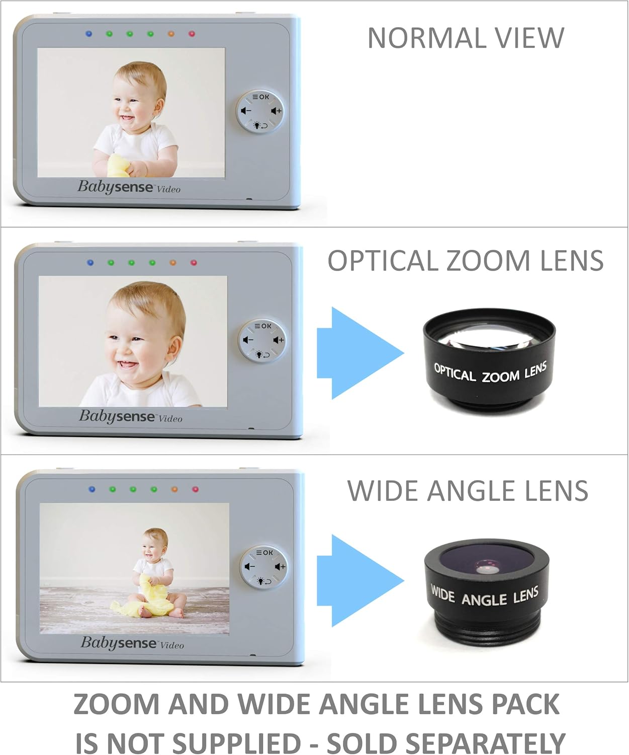 Babysense 3.5" Screen, Video Baby Monitor with Camera and Audio, 960ft Range (Open Space), Night Light, Two-Way Audio, Zoom, Night Vision, Lullabies