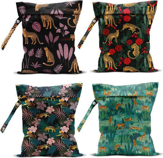 4 Pack Wet Bag for Swimsuit, Beach Travel Essentials Wet Dry Bag, for Sunscreen Toiletry Dirty Clothes Yoga Gym Diaper, Friend Summer Beach Vacation Gifts. Leopard Series
