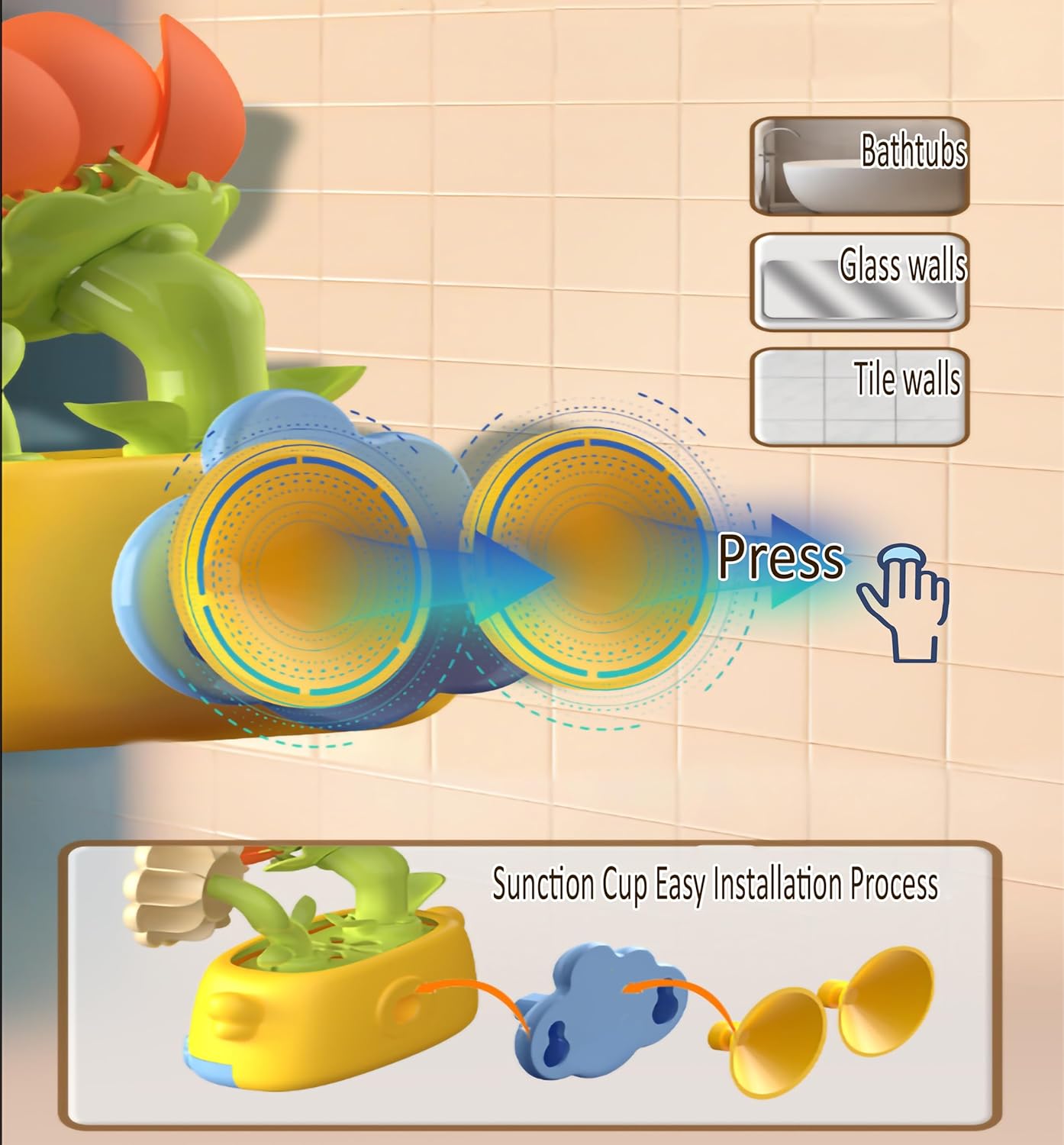 Durable Bath Toys for Toddlers 1-3 with Spinning Flower, Baby Waterfall Bathtub Toy W/Suction Cup and Spoon,Kids Bathtub Shower Play Set for Fun Bath Time Play