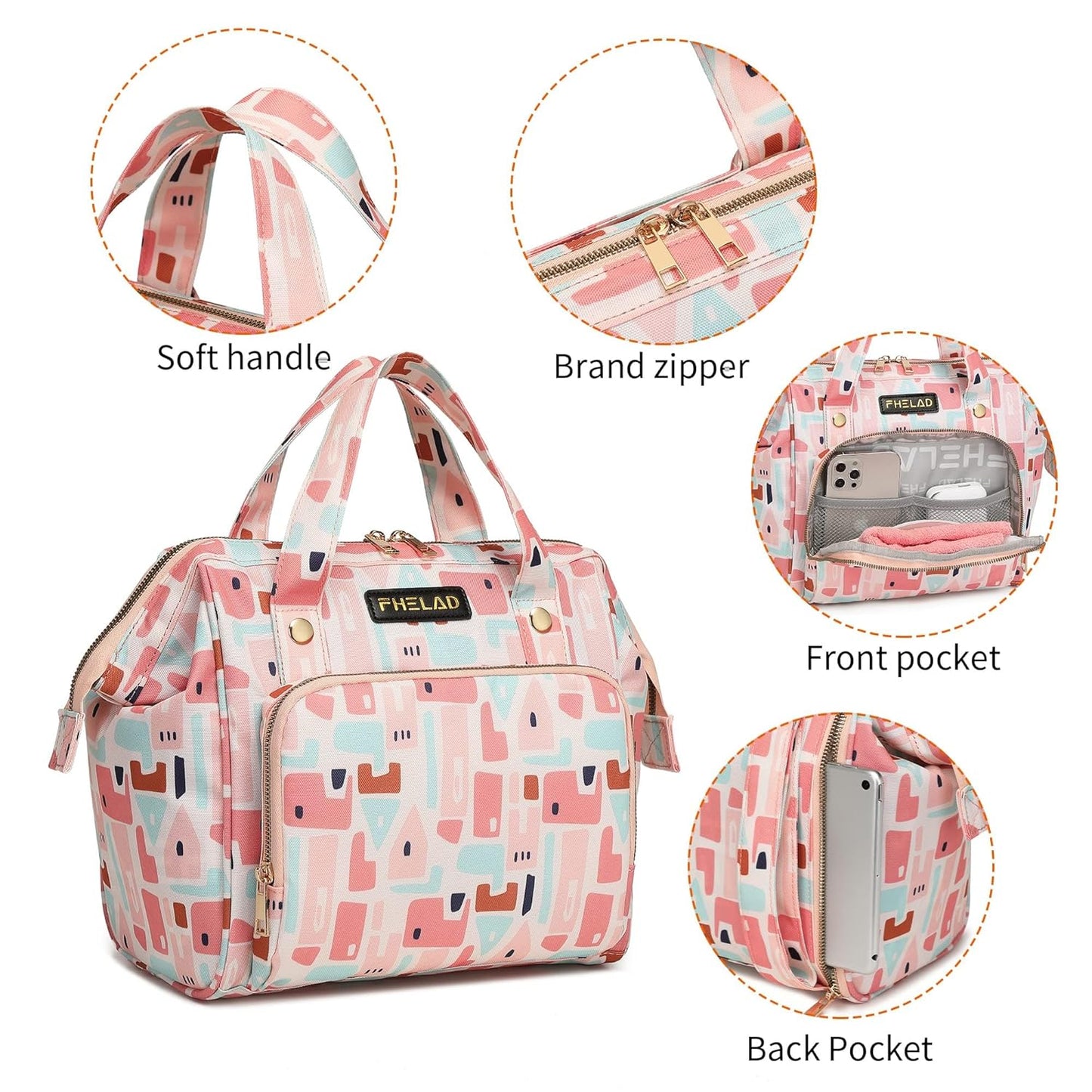 Pink Small Diaper Bag Backpack Diaper Tote Bag Printed, Waterproof Multi-Function Mini Tote Maternity Bags Travel Backpacks with Insulated Pockets, Pink
