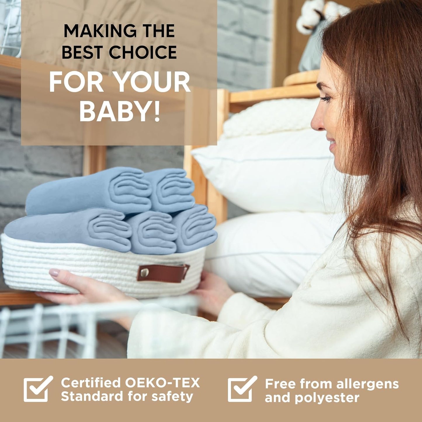 Bassinet Fitted Sheets - Compatible with Ingenuity Foldaway Rocking & Lullanight Soothing | 100% Organic Jersey Cotton - Light Blue + Dark Blue | 32x19 (2 Pack)