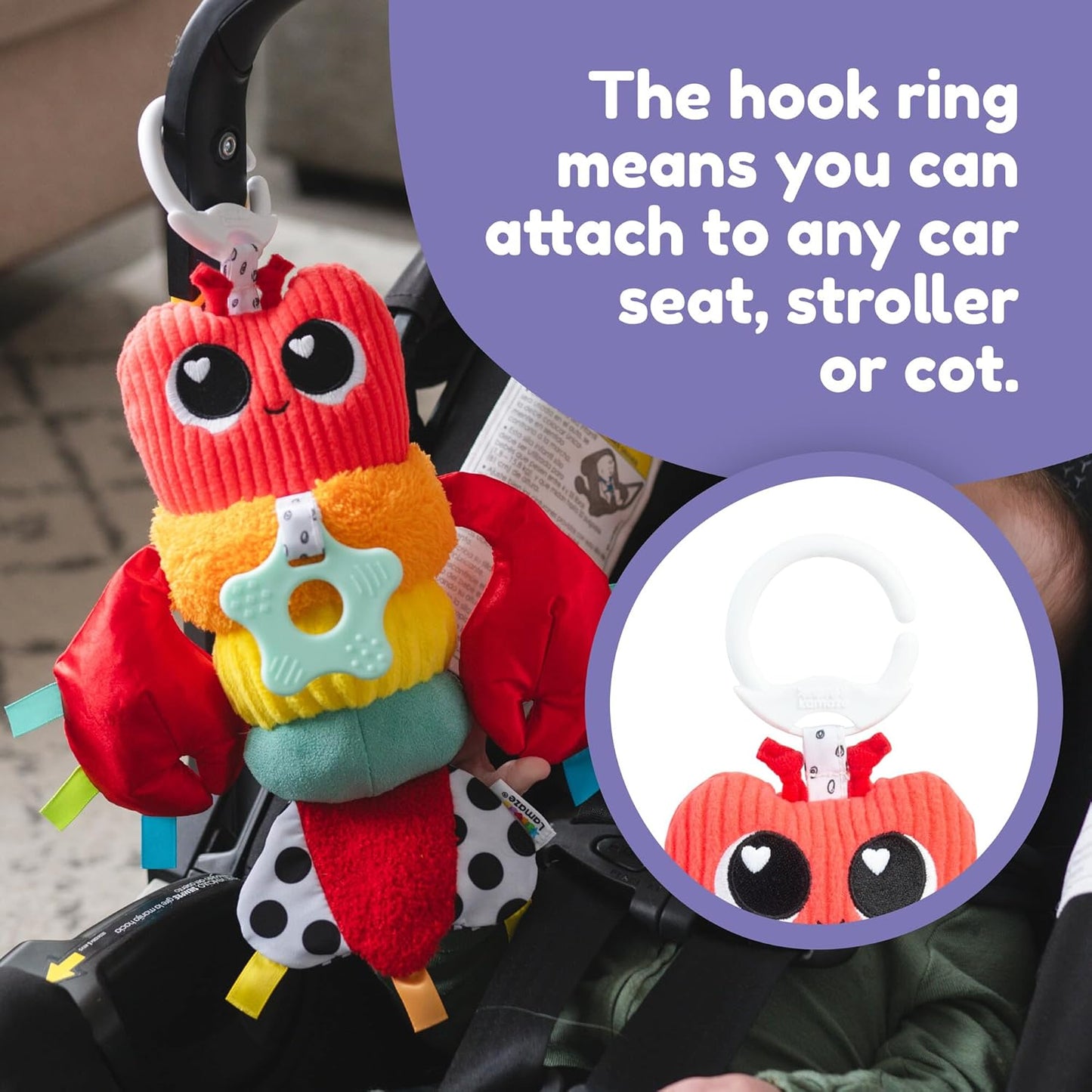 LAMAZE Liam The Lobster Clip-On Stroller and Car Seat Toy - High Contrast Baby Toys for Sensory Development - Baby and Toddler Stocking Stuffers - Ages 0 Months and Up