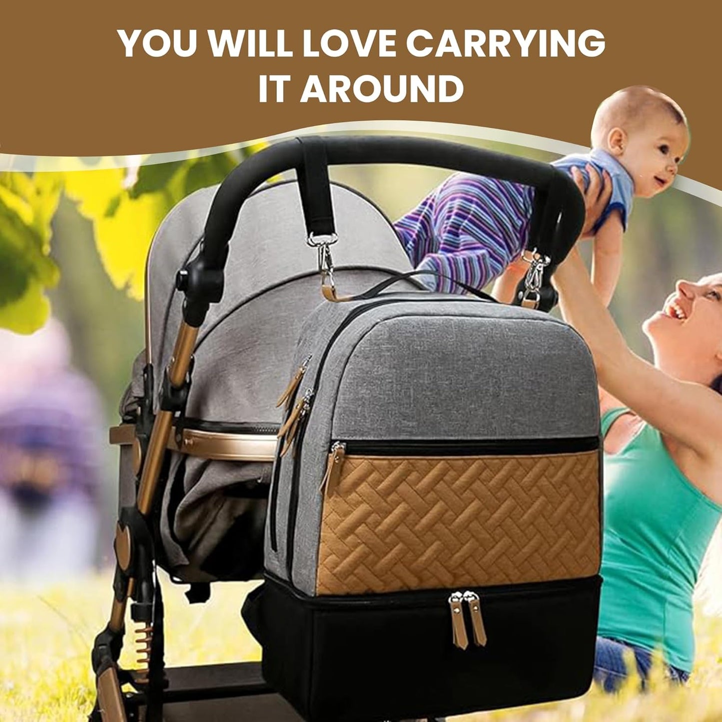 Village of Many Baby Diaper Bag Backpack -Multi-Function Waterproof Baby Bag,Medium Capacity Maternity Backpack with Insulated Pockets-Stylish&Durable Diaper Bag-Unisex,Gifts for Mothers (Black&Brown)