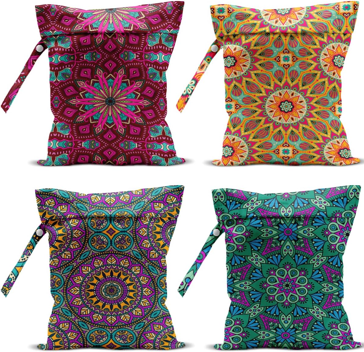 4 Pack Boho Mandala Floral Lover Gift Wet Bag Waterproof Washable Reusable Wet Dry Bag for Swimsuit Clothes Cloth Diaper Travel Pool Yoga Toiletries Gift for Women Sister Bestie Birthday Christmas