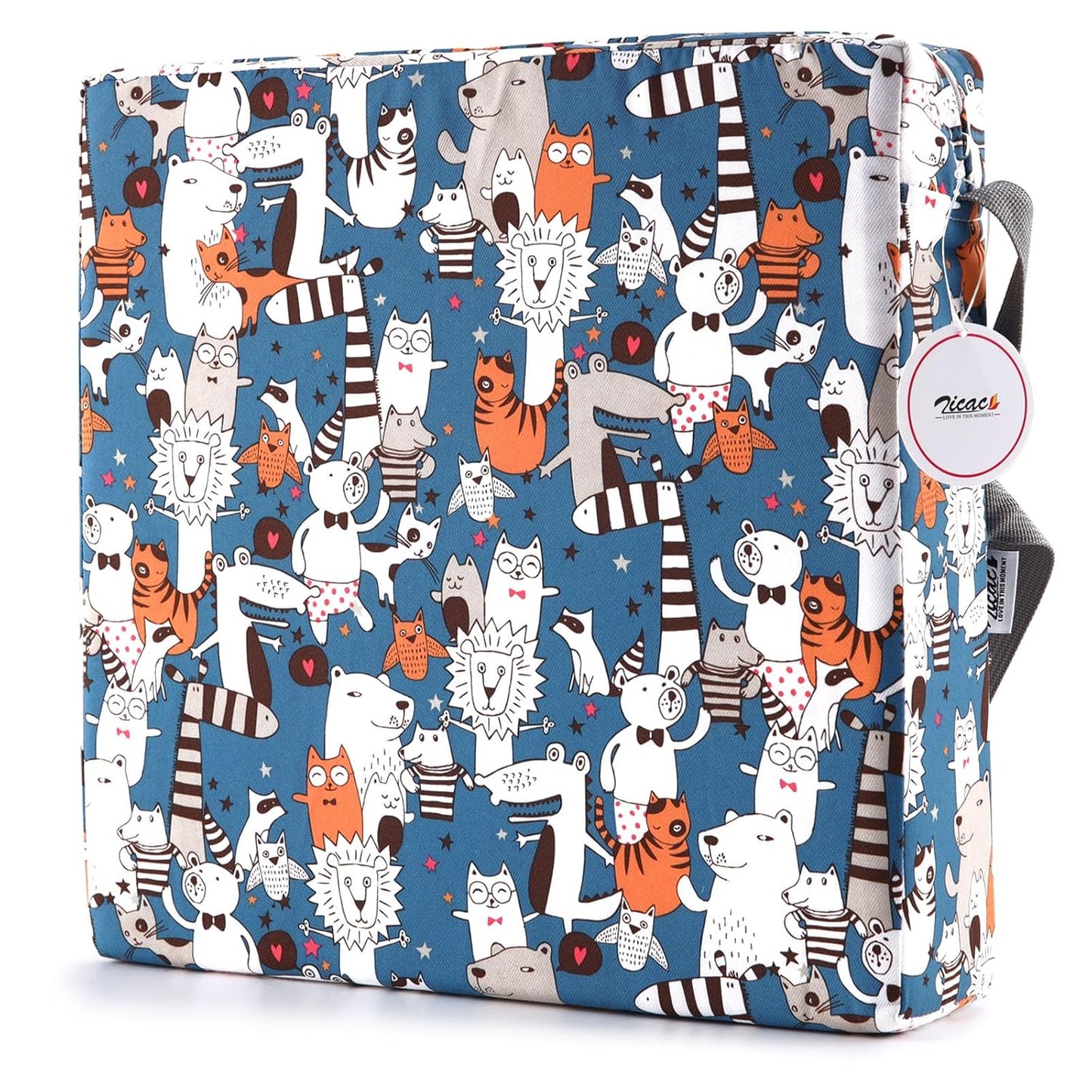 Zicac Portable Toddler Booster Seat for Dining Table, Safer Non-Slip Kids Booster Seat with Double Adjustable Straps, Washable Detachable Strong Support Increasing Cushion for Child (White Blue)