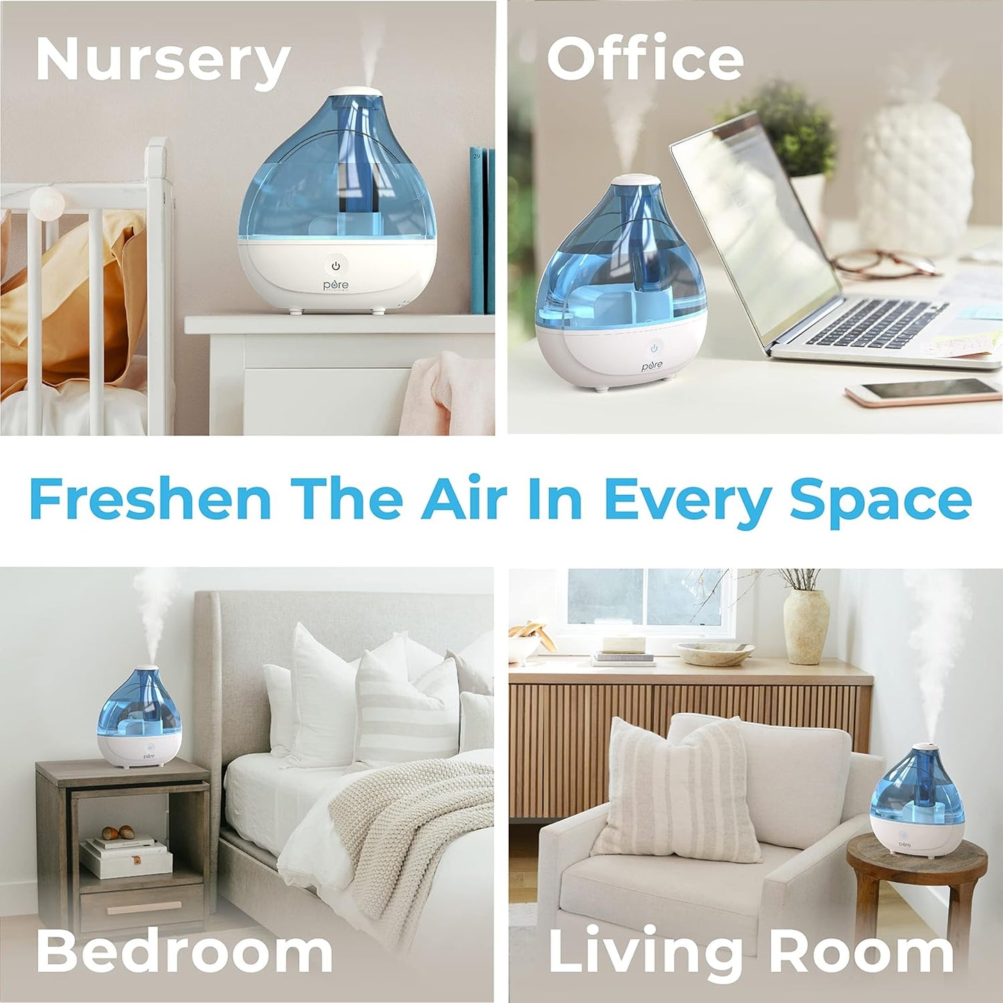 Pure Enrichment MistAire Ultrasonic Cool Mist Humidifier - Quiet Air Humidifier for Bedroom, Nursery, Office, & Indoor Plants - Lasts Up To 25 Hours
