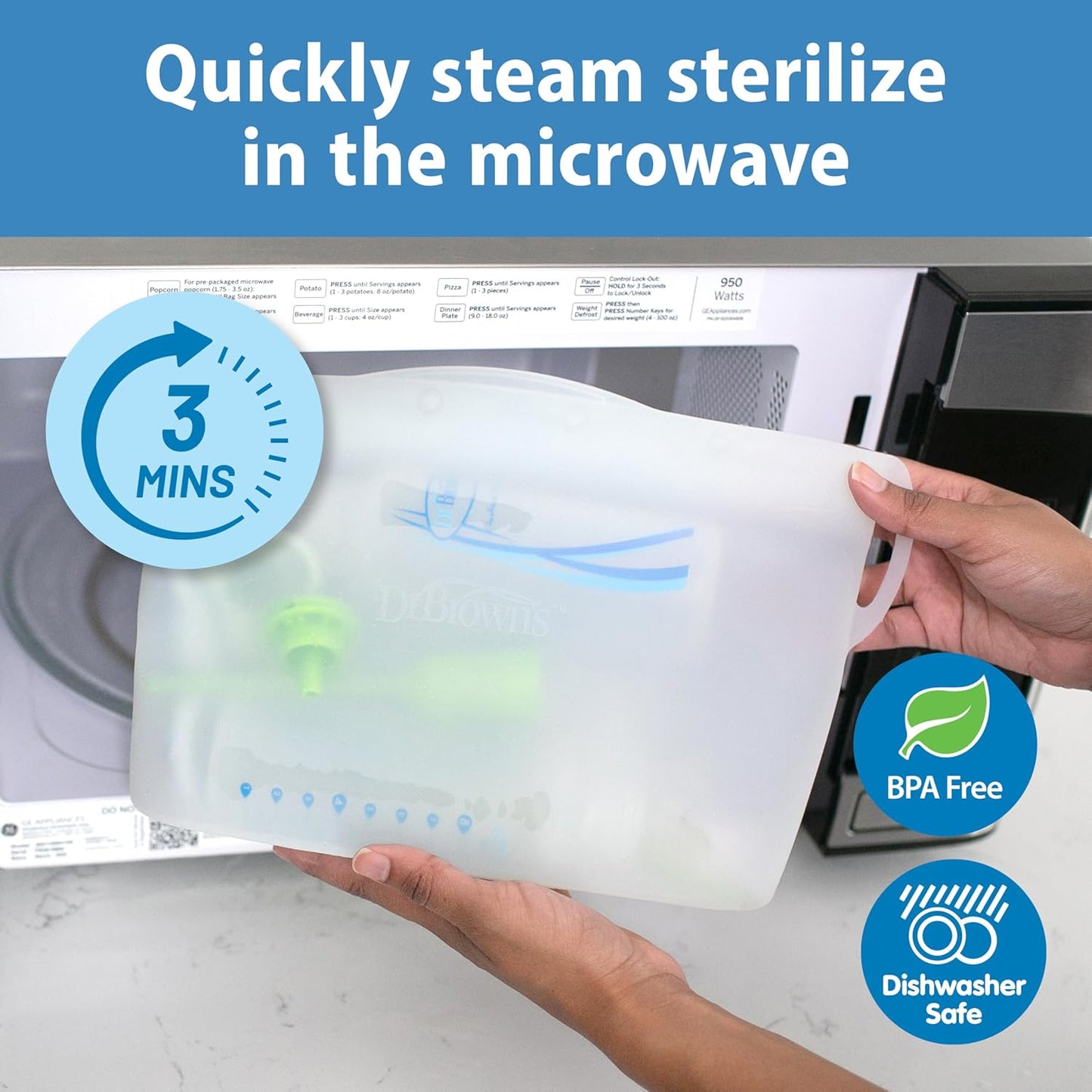 Dr. Brown's Reusable Silicone Sterilizer Bag, Bottle Warmer & Sterilizer, Fits Multiple Baby Bottles