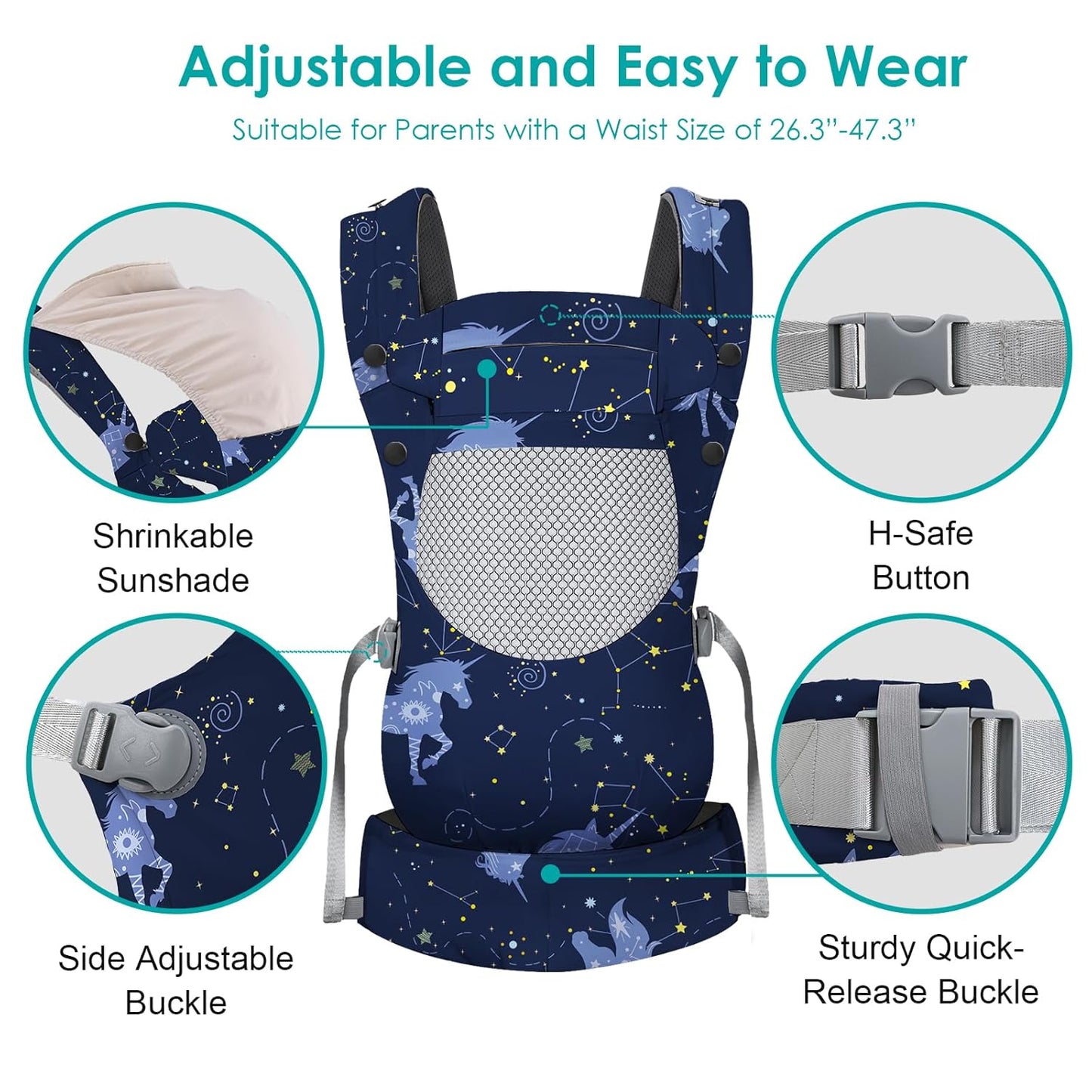 Unicorn Infant Baby Front Carrier, Toddler Body Carrier, 7-66 Lbs Ergonomic Design, Lumbar Support, Lightweight Baby Chest Carriers (3-36 Months)