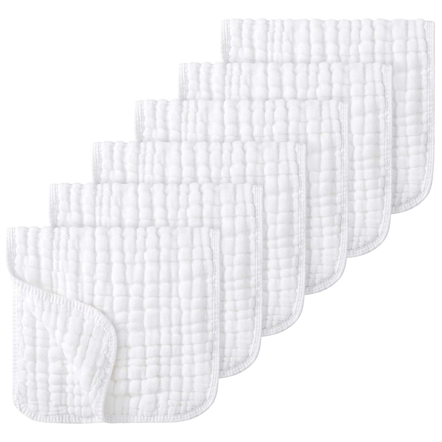 Looxii Muslin Burp Cloths Baby Girl 6 Pack - 20" x 10" - Ultra Soft & Absorbent, 6-Layer 100% Cotton for Spit Up & Drool- Gentle Baby Burping Cloth, Newborn Essentials Shower Gift Girl, White