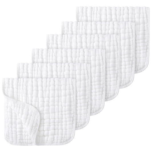 Looxii Muslin Burp Cloths Baby Girl 6 Pack - 20" x 10" - Ultra Soft & Absorbent, 6-Layer 100% Cotton for Spit Up & Drool- Gentle Baby Burping Cloth, Newborn Essentials Shower Gift Girl, White
