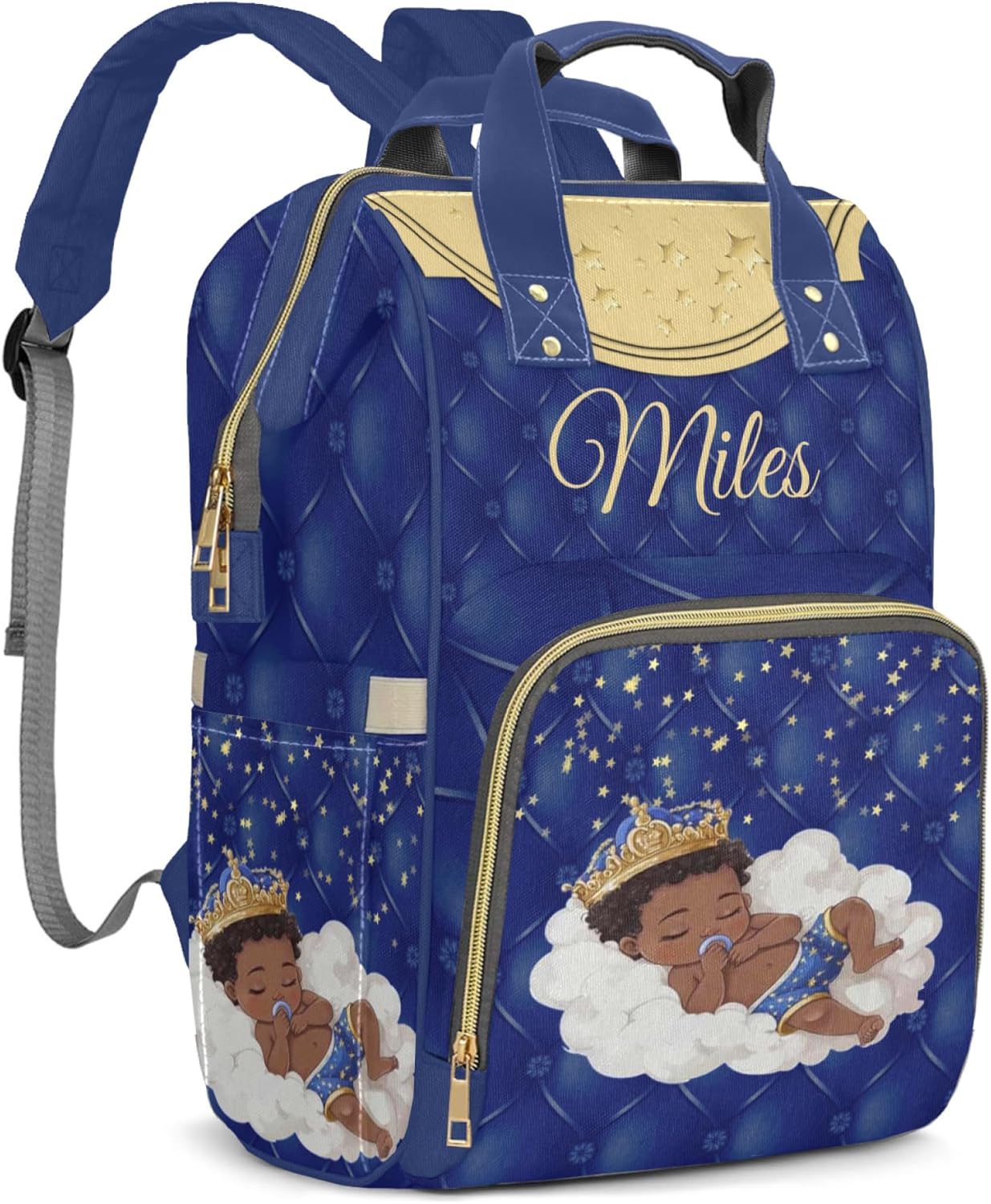 Personalized Diaper Bag for Baby Boys, Large Capacity Custom Diaper Bag with Name, Mom Bag Backpack, Waterproof, Adjustable Shoulder Straps Nappy Bag, Blue Crown
