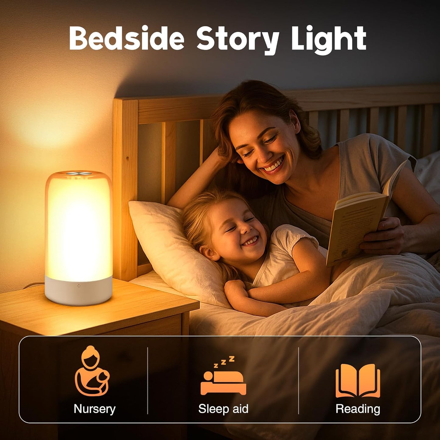 Set of 2 Small Touch Night Table Lamp for Bedroom Bedside Nightstand, Small Spaces Plug in Desk Light for Nursery/Ambient/Kids