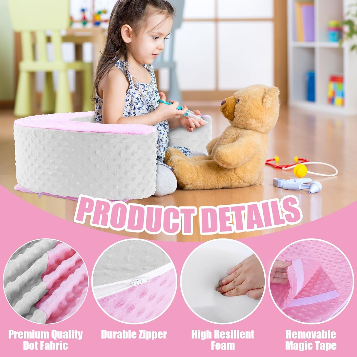 MABOZOO Sit Up Pillow for Baby, Foam Baby Floor Seat Support Seat Sitting Pillow for Sit Balance, Soft Infant Sitting Support Ring for Babies, Infants and Toddlers (Pink)
