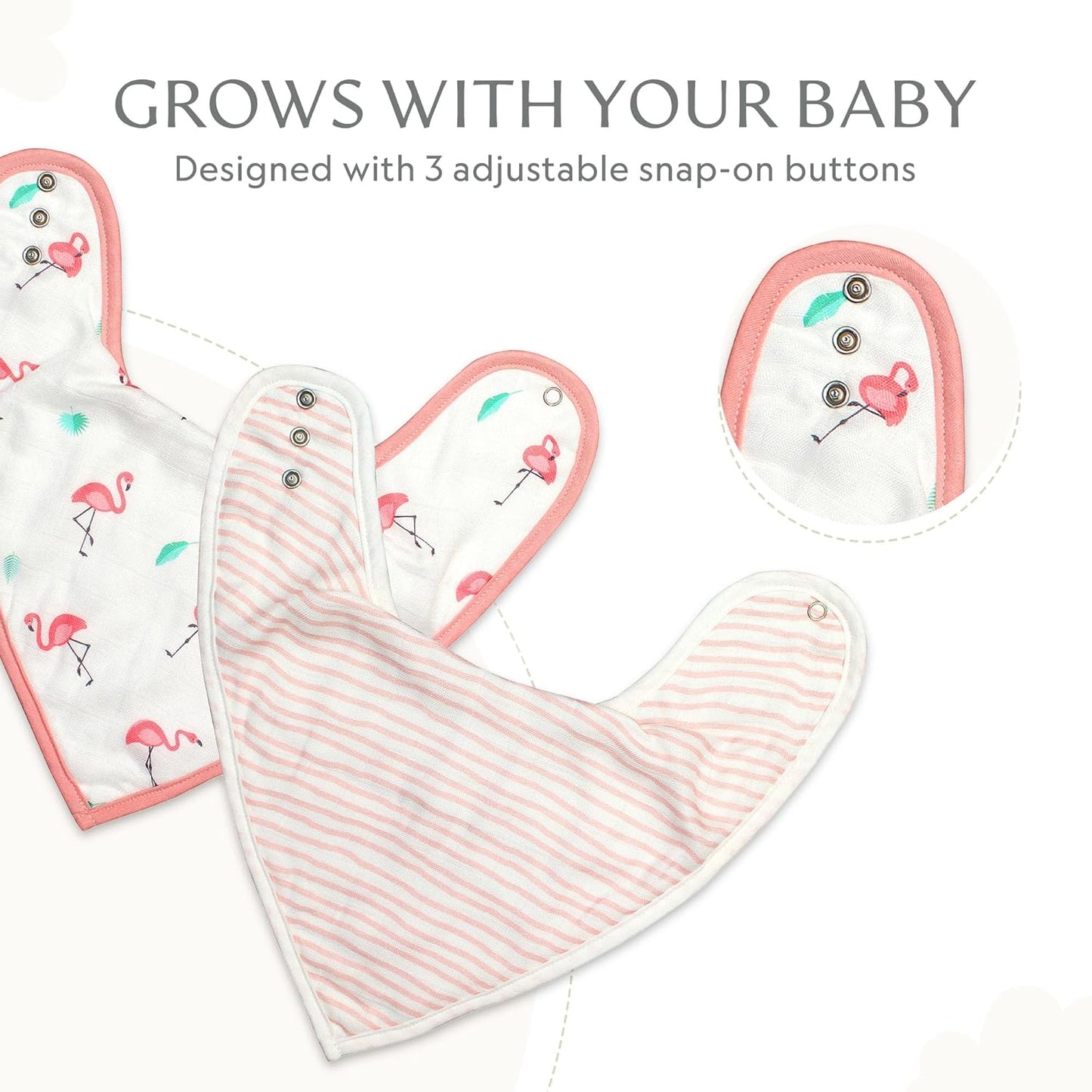 Bamboo Little Baby Bibs (Pack of 2) - Bibs with Adjustable Snaps- Absorbent Terry Backing