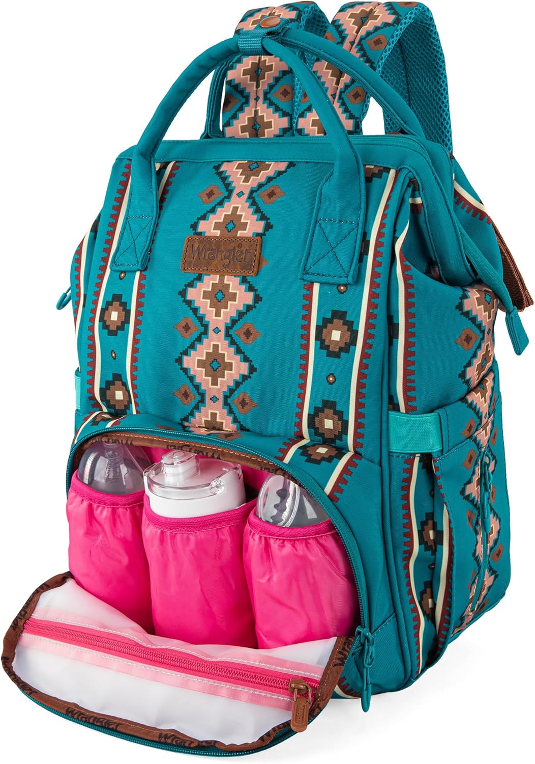 Wrangler Aztec Backpack Organized Daypack Travel Baby Bag with Stroller Strap and Side Bottle Pockets WG2204-9110TQ