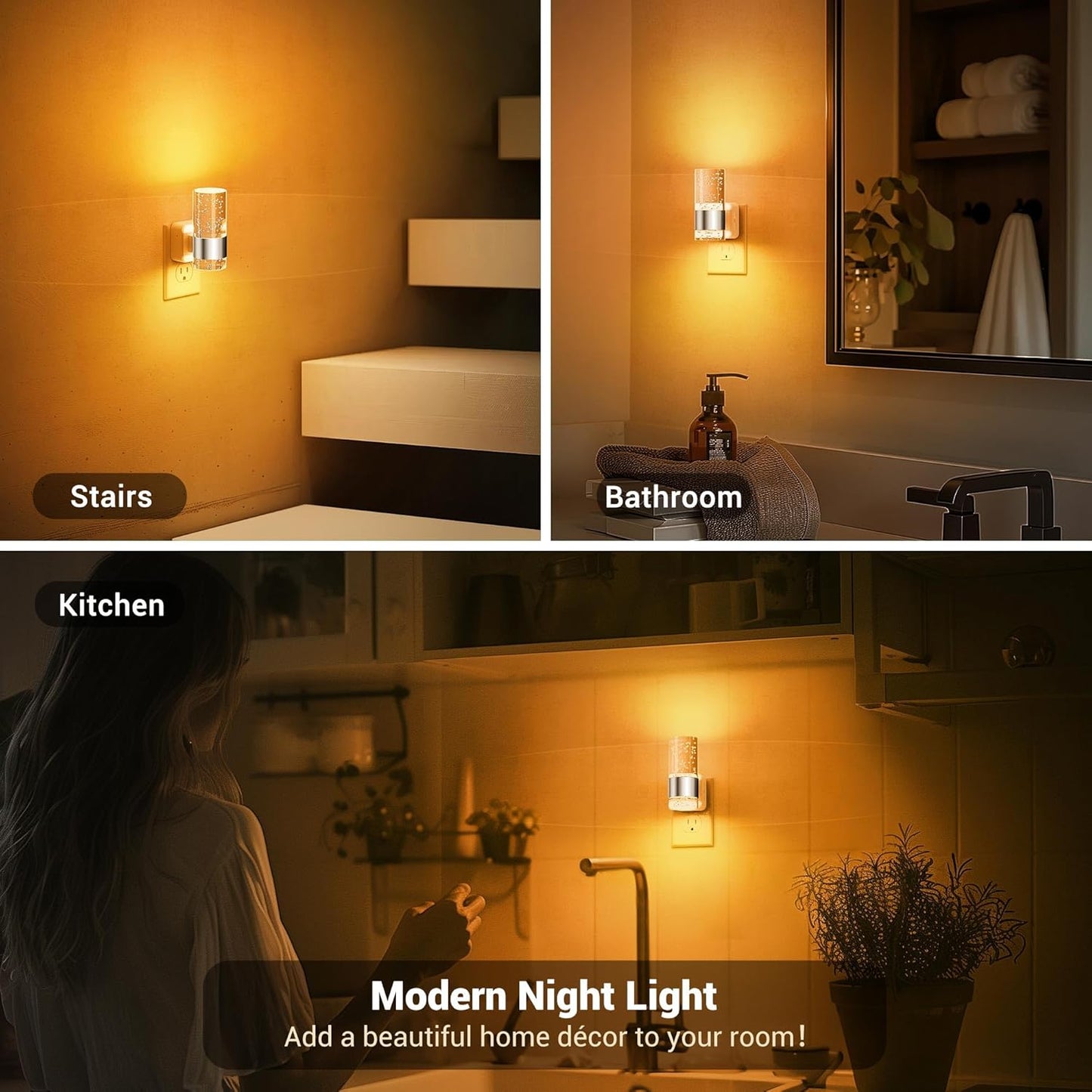 JandCase Night Light, Automatic Night Lights Plug into Wall, Dimmable LED Night Light with Adjustable Brightness, Night Lights Plug in with Auto Light Sensor, Amber for Bathroom Hallway Decor