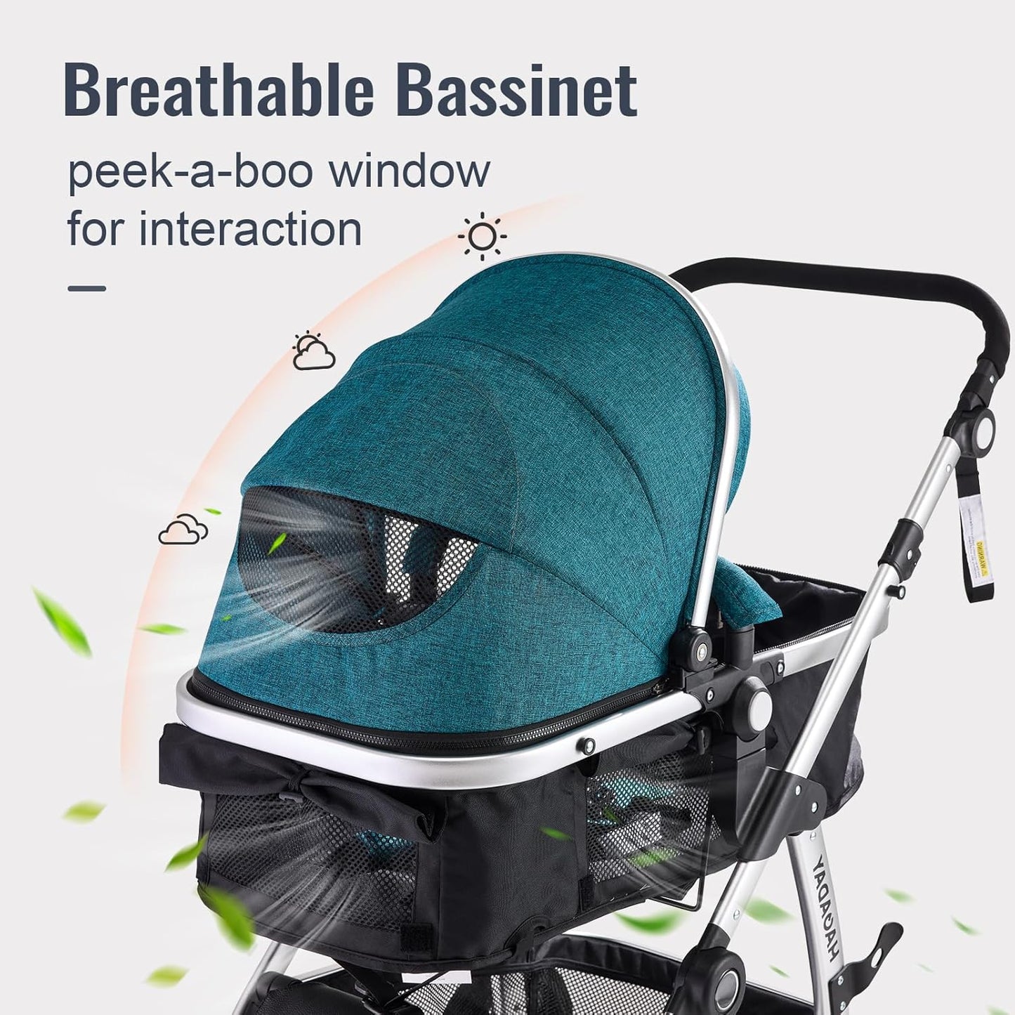 Baby Stroller, 2-in-1 Reversible Toddler Seat with Bassinet Mode, Foldable Infant Stroller with Canopy, One Button Brake, Adjustable Handle, Newborn Pushchair(Blue)