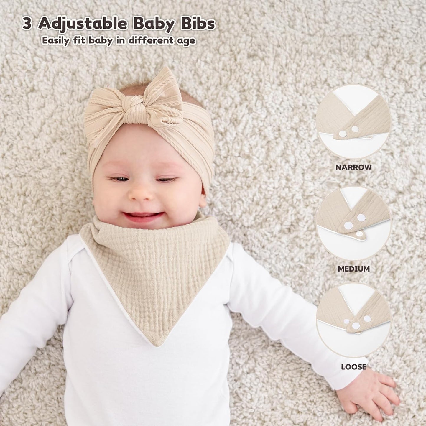 Susurration Muslin Baby Drool Bibs 6Pack Soft Triangular Adjustable Baby Bandana Bibs for Unisex Baby Girls & Boys