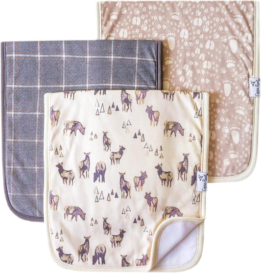 Copper Pearl Premium Baby Burp Cloths - 3-Pack Large Cotton Burp Cloths, Extra Soft Spit Up Rags with 3 Absorbent Layers, Perfect for Baby Boy Gifts (21" x 10" Size, Timber Set)
