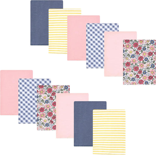 Luvable Friends Hudson Baby Flannel Burp Cloths 12pk, Pink Blue Floral