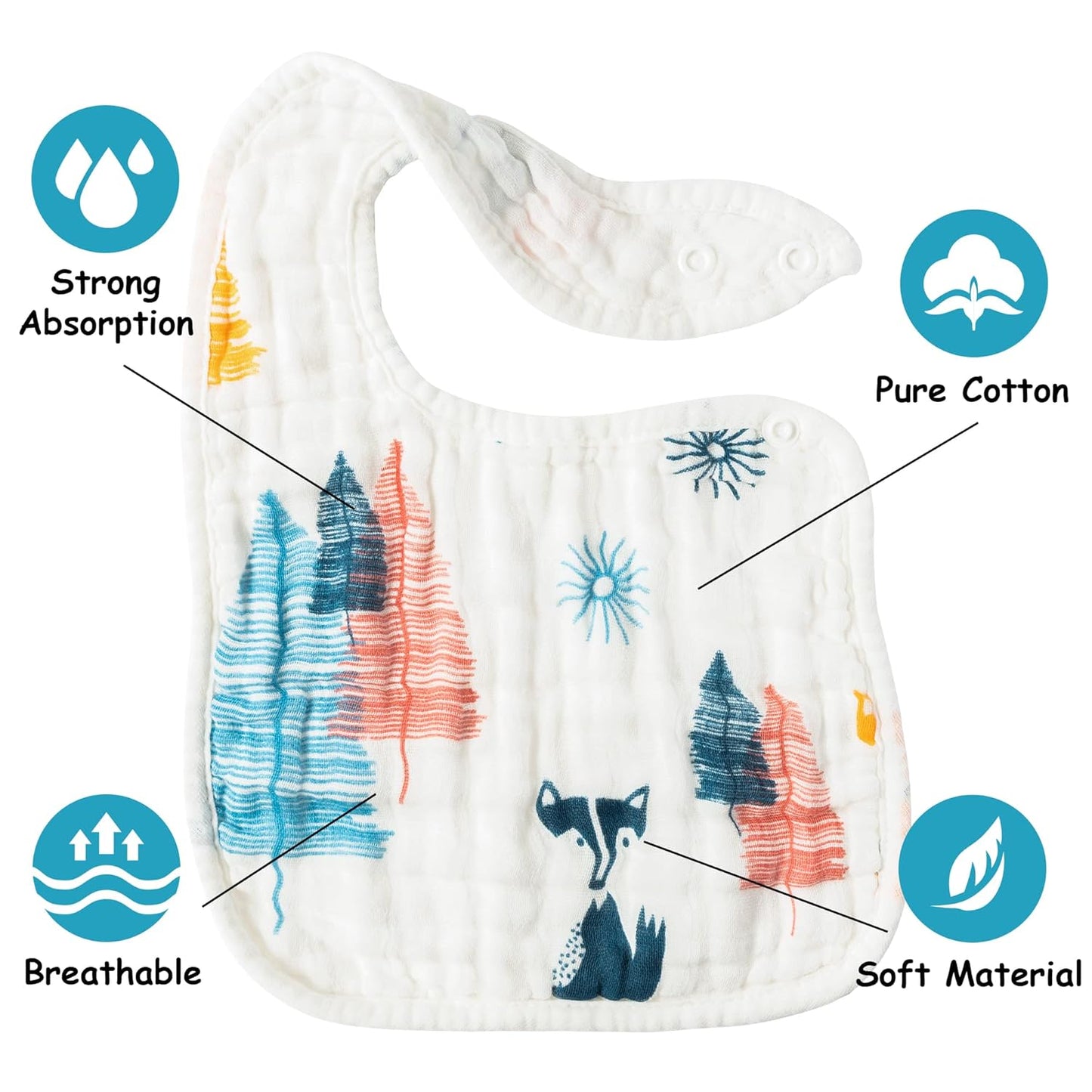 Zainpe 6Pcs Muslin Cotton Baby Bibs Snowflake Polar Bear Pattern Burp Cloths, Adjustable Bib with 6 Absorbent Soft Layers for Unisex Infant Toddler Newborn Drooling Feeding Teething