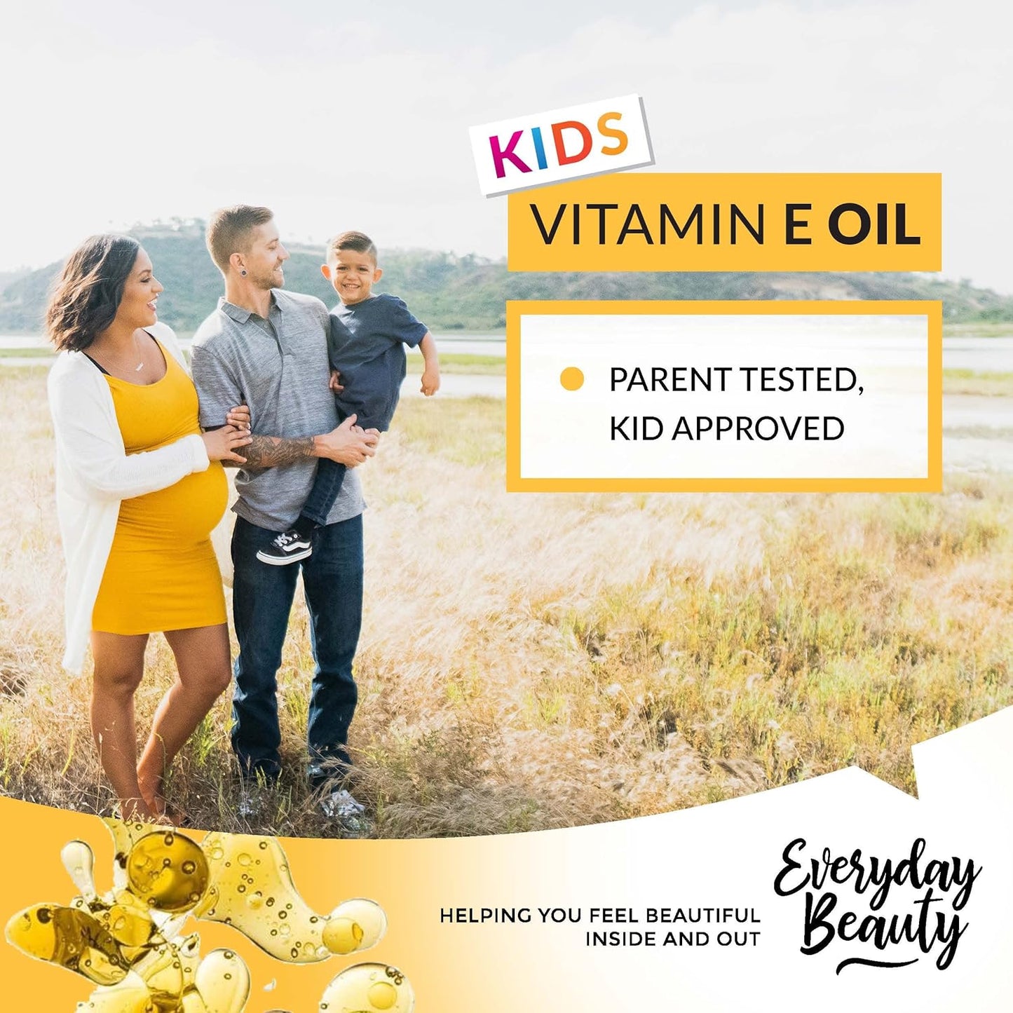 Organic Vitamin E Oil - Nourishing Baby Massage Oil for Moisturizing Dry Skin - Fragrance Free & All Natural Plant Based, Lightweight Gentle Blend - 4 Fl Oz With Pump Top
