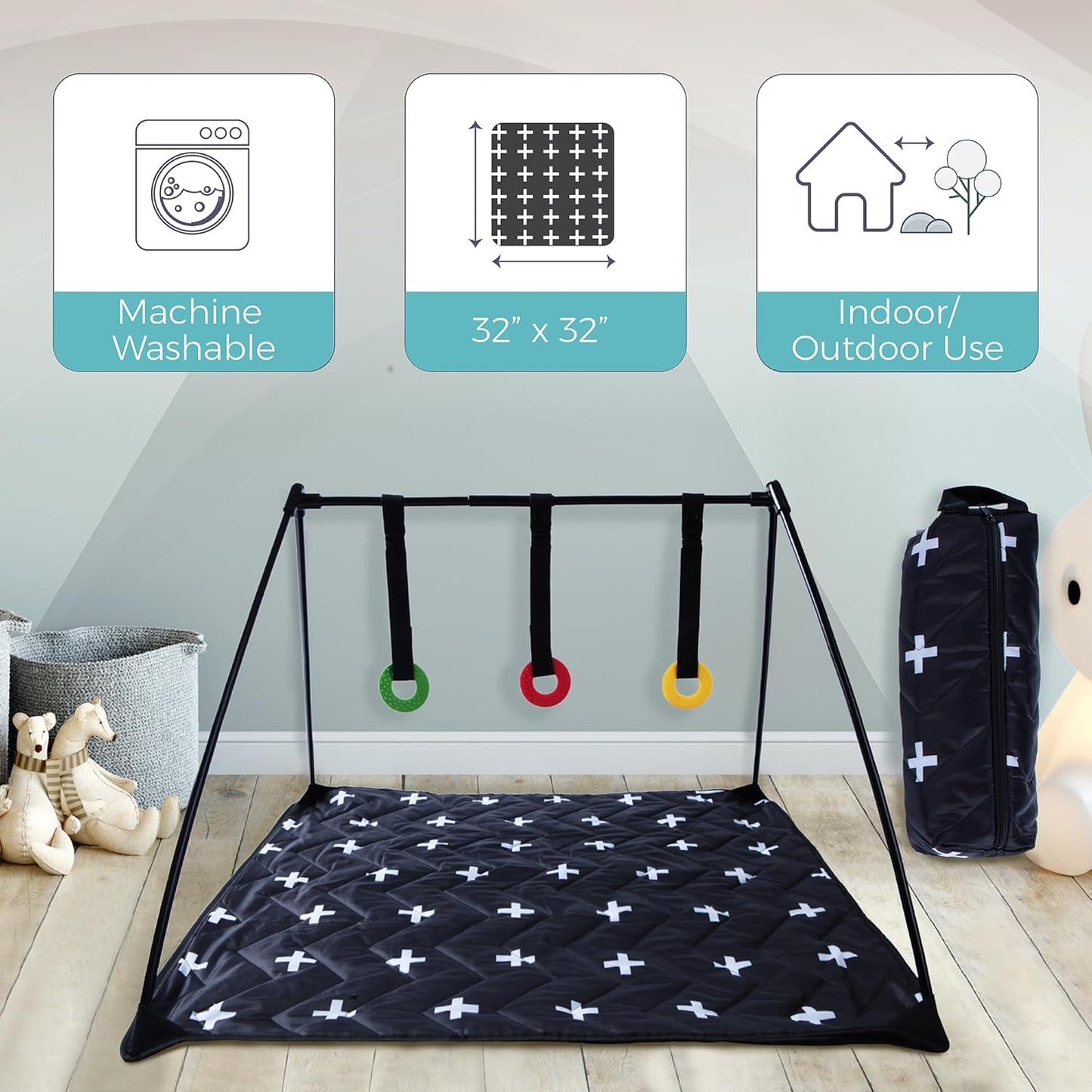 Travel Baby Play Mat for Babies 0-6 Months, Baby Play Mat, Newborn Travel Essentials, Tummy Time for Floor, Portable, Crosses Pattern