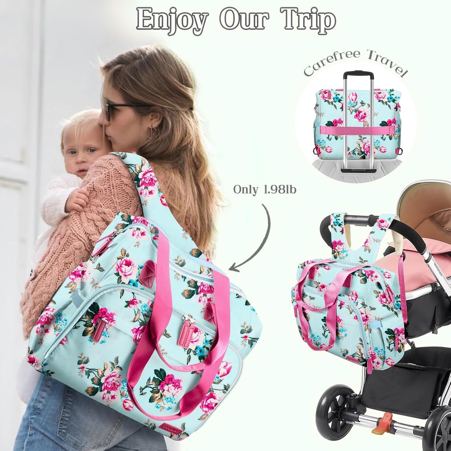 Diaper Bag Backpack, Mommy Travel Diaper Bag Tote with Shoulder Strap, Hospital Bag, Weekender Baby Bag for Mom