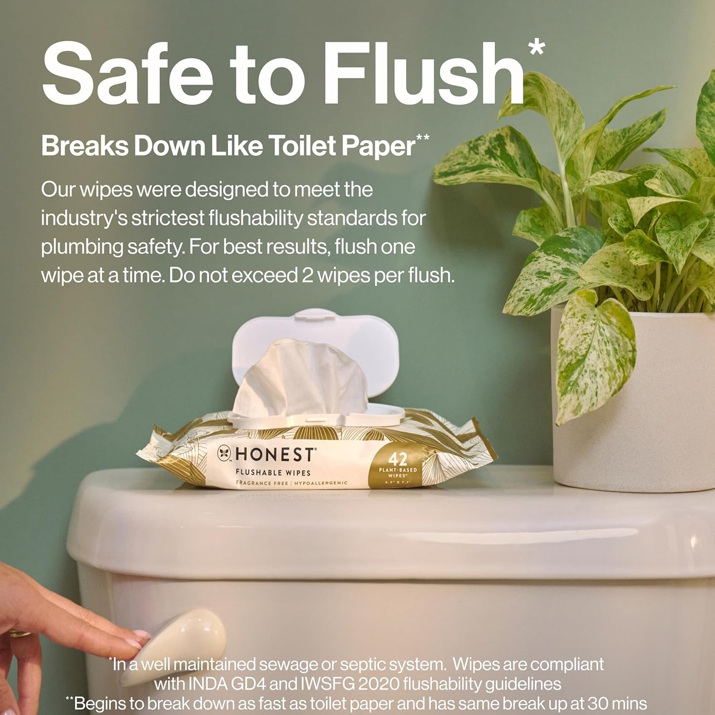 The Honest Company Flushable Wipes for Sensitive Skin, Fragrance-Free Hypoallergenic pH-Balanced Feminine Wipes, 99% Water Safe-to-Flush Wipes, Gilded Wings, 126 Count