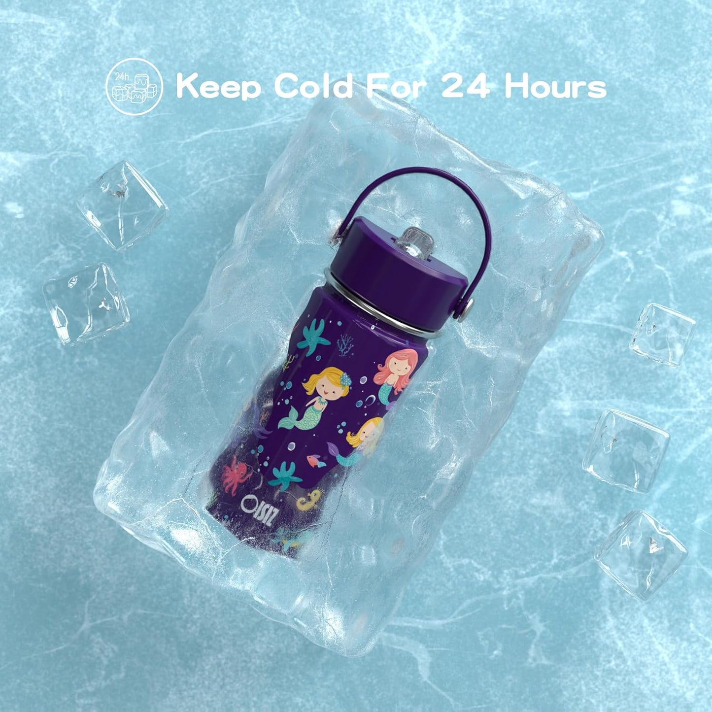 OISIZ Kids Water Bottle with Straw Lid 14oz, Vacuum Insulated 316 Stainless Steel Water Bottles for Kids for School, Leakproof Water Bottle, BPA Free and Keep Cold for 24 Hours