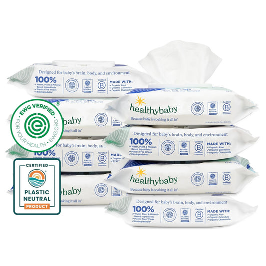 HealthyBaby Our Wet Wipes | EWG Verified Safe | 100% Water & Plant Based | Unscented & Safe for Sensitive Skin | Fragrance Free and Totally Chlorine Free (8 packs, 512 wipes)