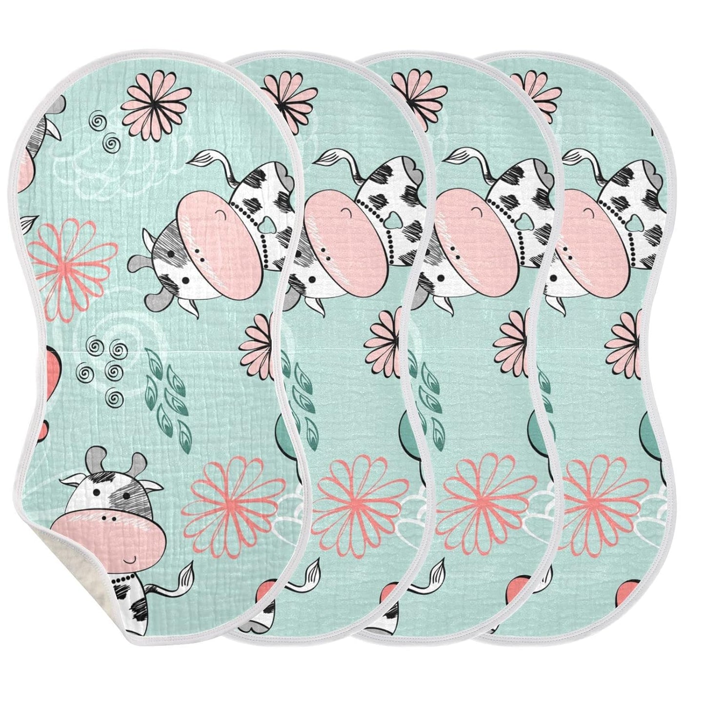 Kigai Cow Muslin Baby Burp Cloths, Large Absorbent Cotton Muslin Burp Cloths Set of 1, Washcloths, Face Towel, Bibs for Newborn Boys Girls, 11 x22 Inch