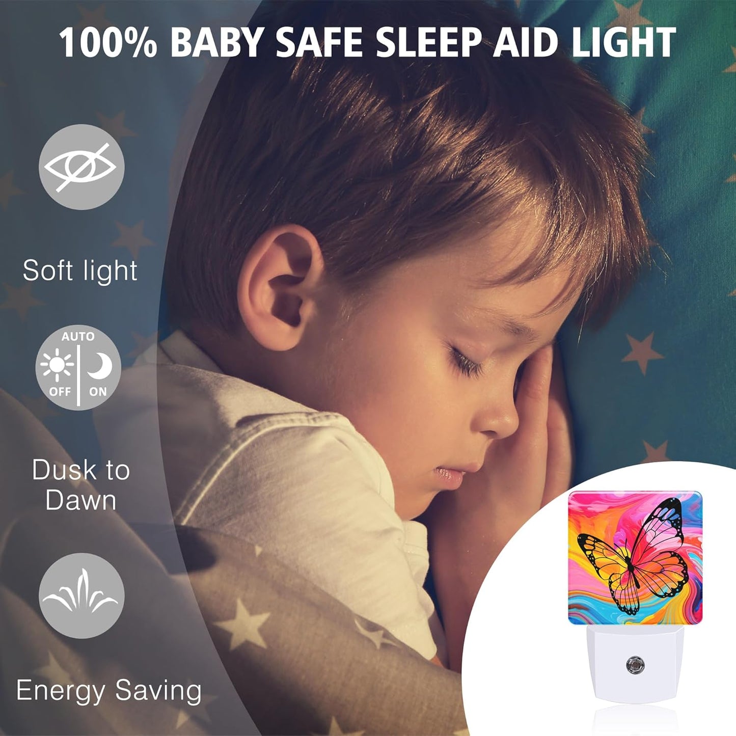 Butterfly Night Light Colorful Marble Plug in Night Lights LED Lamp with Dusk to Dawn Sensor Auto Energy Saving Square Lights for Bedroom Bathroom Hallway Home Wall Decor Nightlight