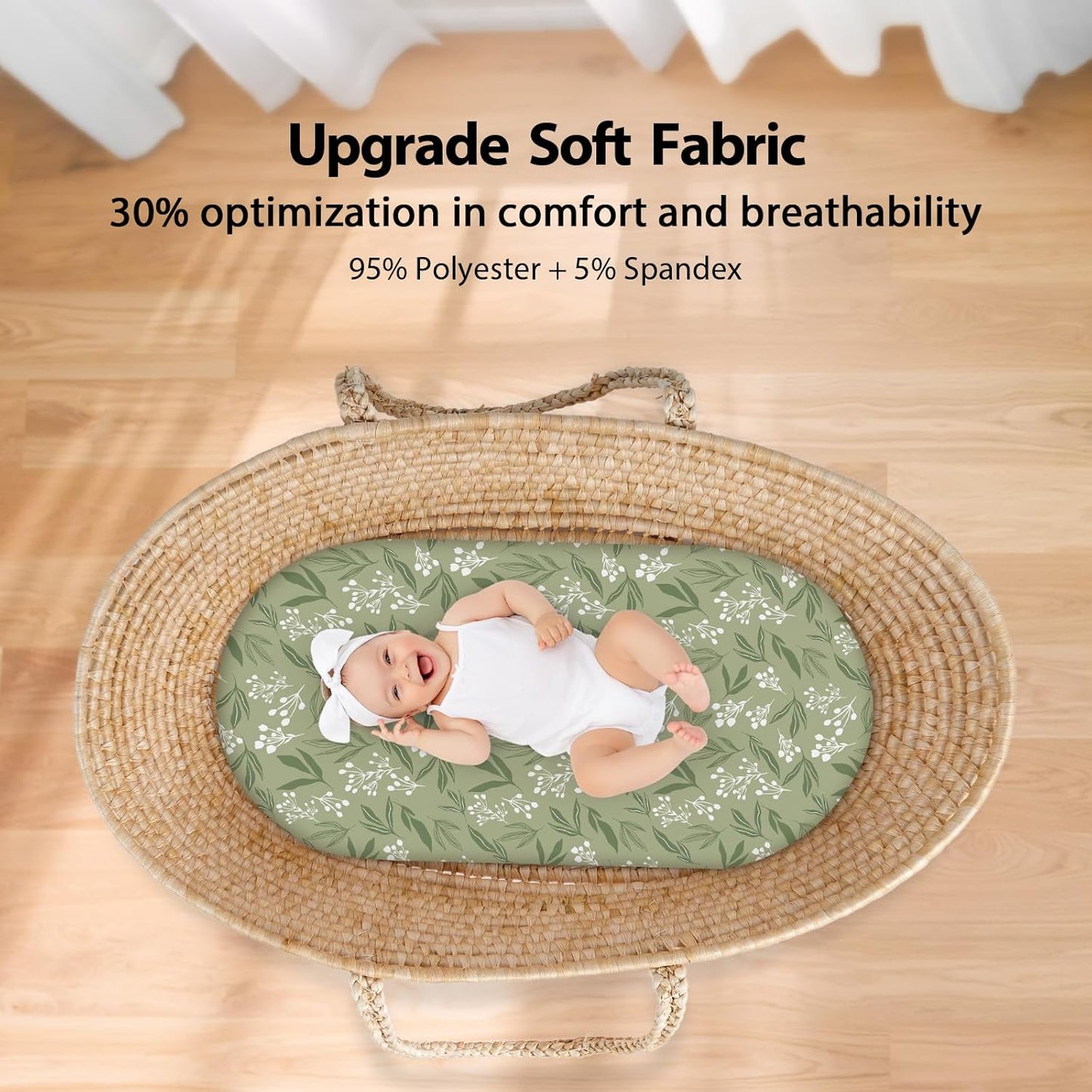 Baby Bassinet Sheets Girl Boy, Fitted Bassinet Sheet Set 3 Pack Bassinet Mattress Sheets Universal Fit for Rectangle, Round, Oval, Hourglass Mattress, Soft Breathable Green & Brown Fox