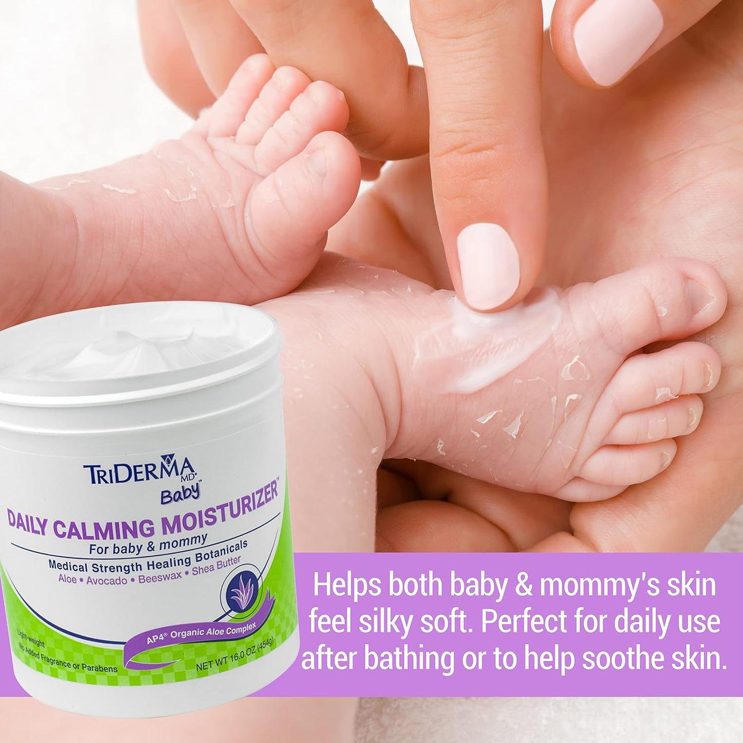 TriDerma Daily Calming Baby Moisturizing Lotion for Baby's Sensitive Skin with Soothing AP4 Aloe Vera, Avocado & Vitamins B & E, Fragrance Free 16 Ounces