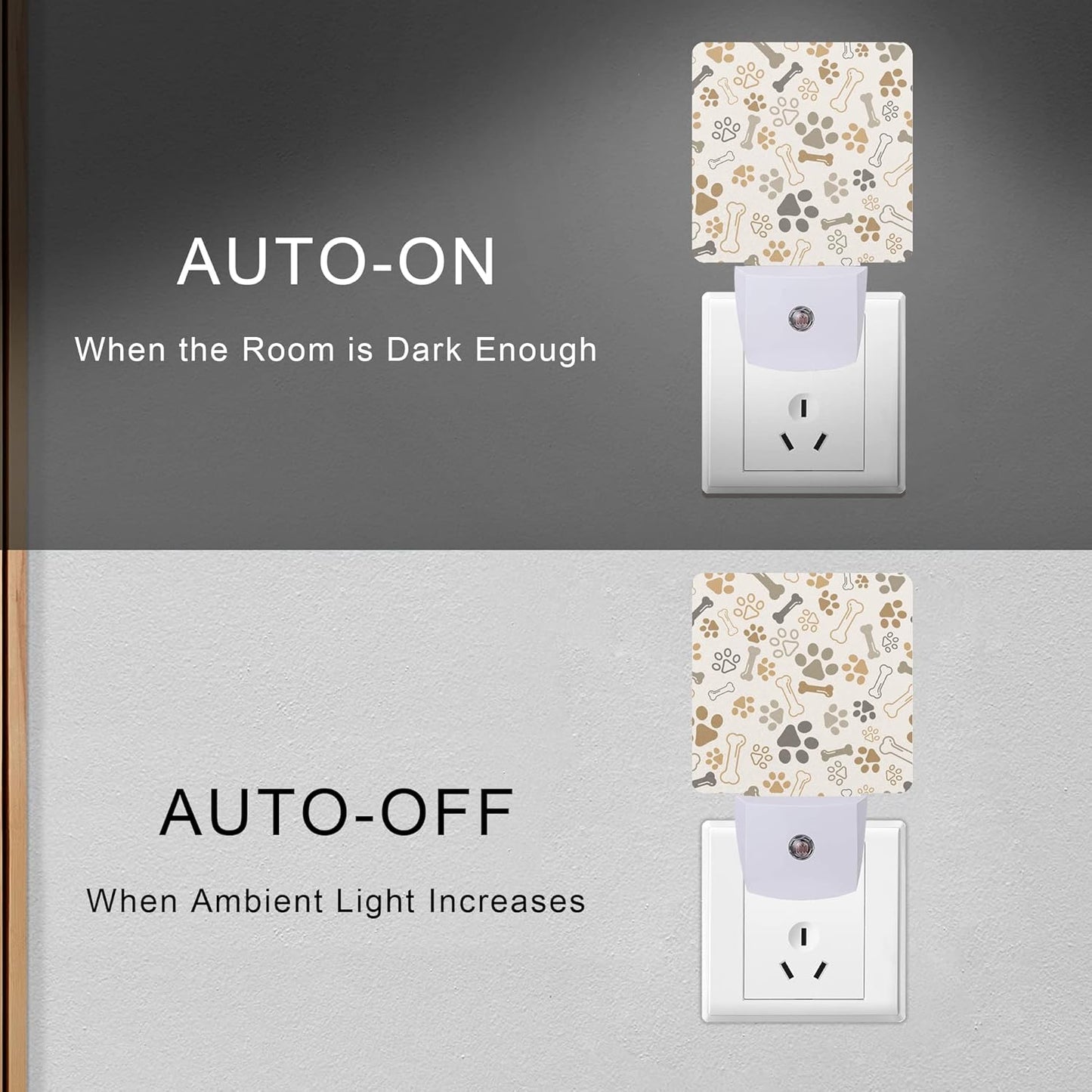 Dog Cat Paw Print Bones Night Light Plug-in LED Nightlights Auto Sensor Night Lamp Dusk-to-Dawn Lamp Home Decor for Nursery Children Girls Boys