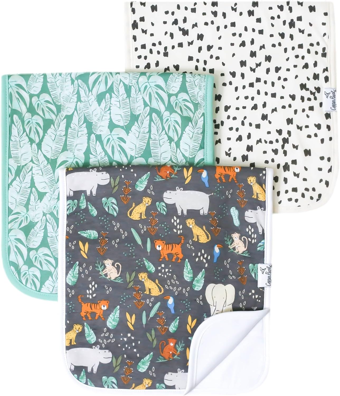 Copper Pearl Premium Baby Burp Cloths - 3-Pack Large Cotton Burp Cloths, Extra Soft Spit Up Rags with 3 Absorbent Layers, Perfect for Baby Boy Gifts (21" x 10" Size, Bengal Set)