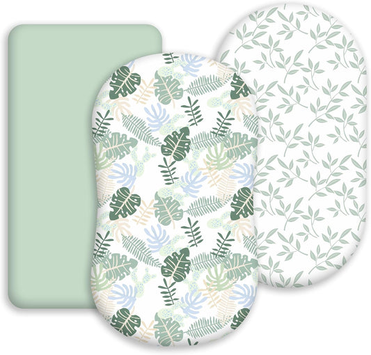 Baby Bassinet Sheets 3 Pack, Fitted Mattress Sheets for Boys & Girls, Ultra Soft Breathable, Universal Compatible with Halo Bassinest Swivel Sleeper(Sage Green, 32x16 Inch)