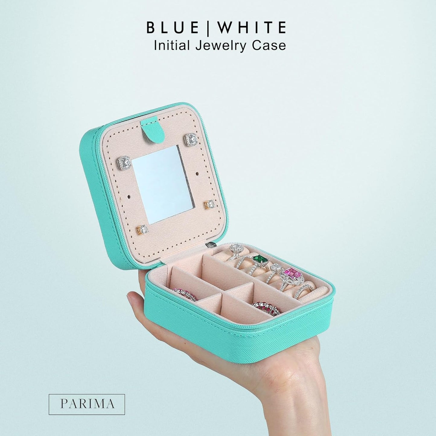 Parima Travel Jewelry Box for Girls Women, Jewelry Organizer Box | Personalized Jewelry Boxes for Women Girls Jewelry Box | Necklace Earrings Ring Box | Travel Jewelry Organizer Box - Letter J, Blue