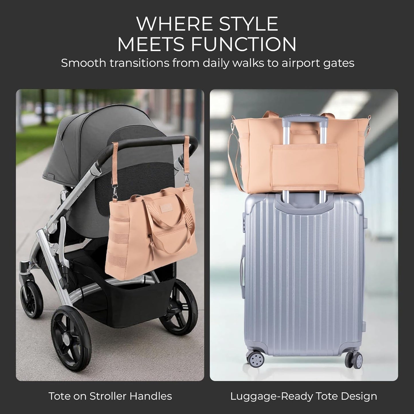 A + S Luxxe Diaper Bag Tote – Stylish, Large Baby Bag with Stroller Straps, Insulated Pockets, Changing Mat & Waterproof