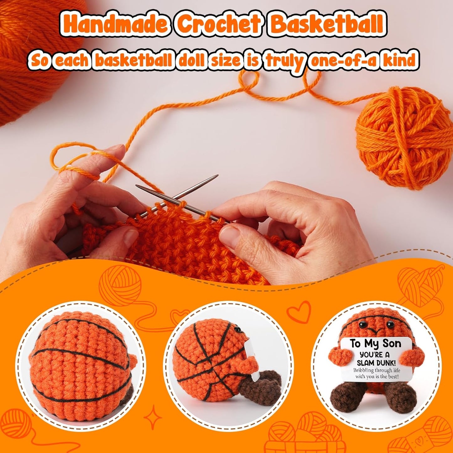 Christmas Basketball Gifts for Son from Mom/Dad - Christmas Stocking Stuffers Gifts for Adults Son in Law, Handmade Cool Crochet Small Basketball Presents for Birthday Graduation Xmas