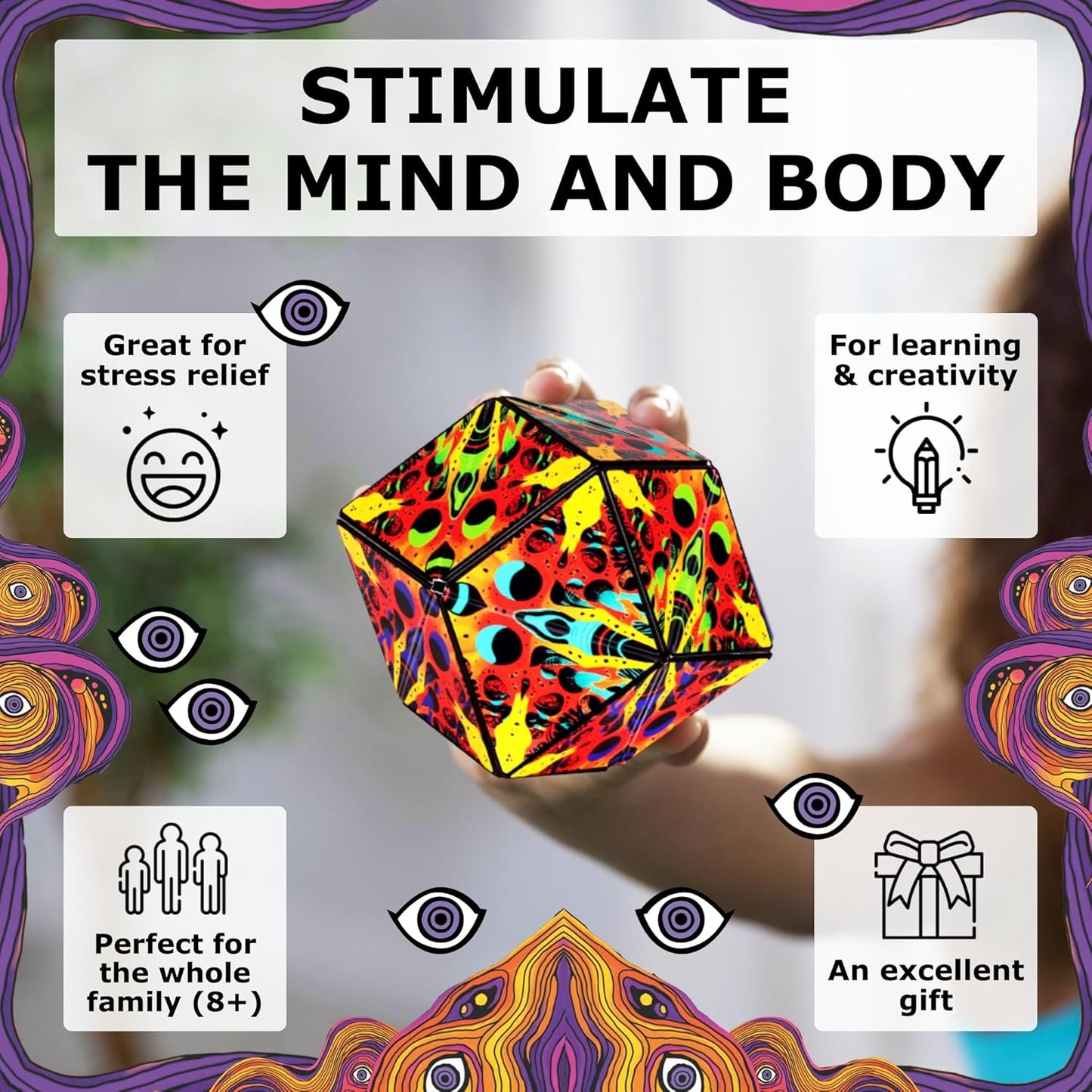 Shashibo Seasonal Halloween - Shape Shifting Box - Award-Winning, Patented Magnetic Puzzle Cube w/ 36 Rare Earth Magnets - Fidget Transforms Into Over 70 Shapes (Hypnotic Digital) - Limited Edition