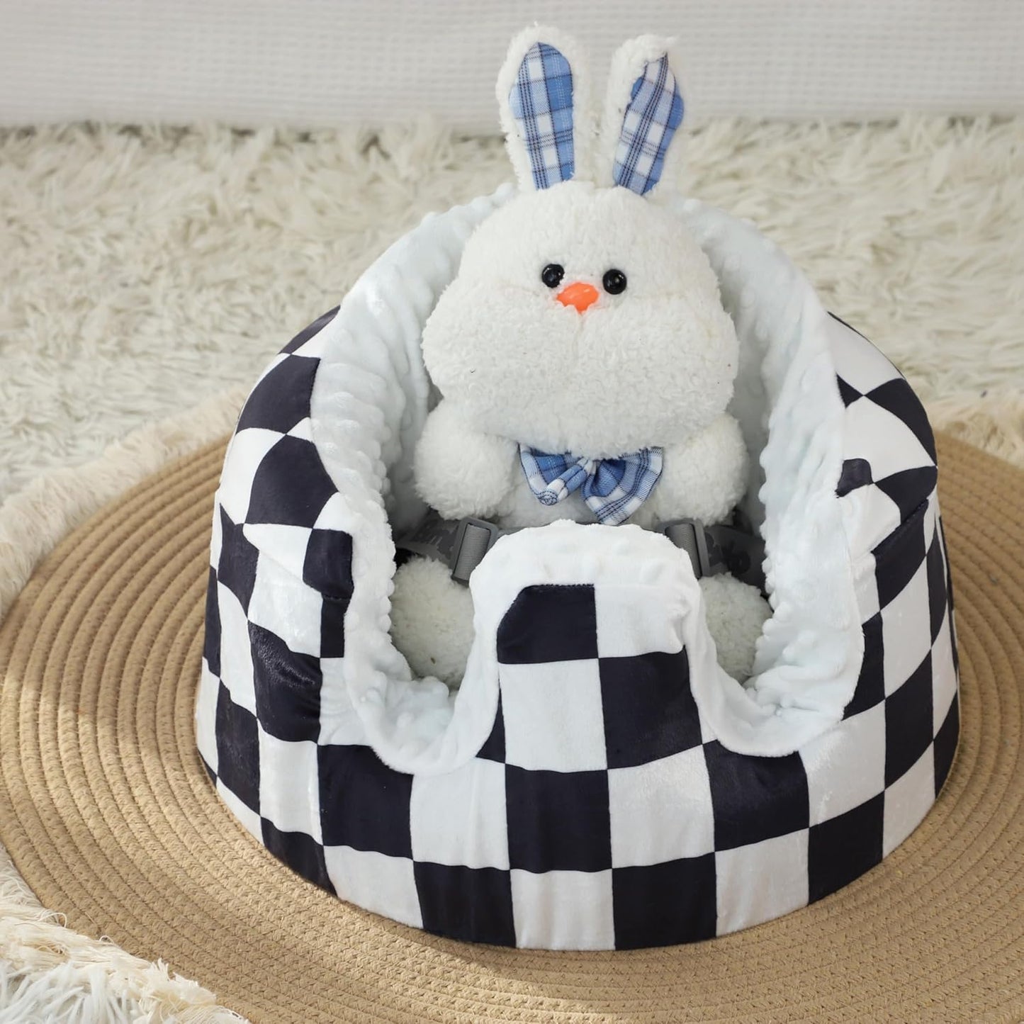 DILIMI Minky Seat Cover Compatible with Bumbo Seat, Removable Ultra Soft Comfortable Warm Seat Slipcover for Baby Girl and Boy, Black Checkered