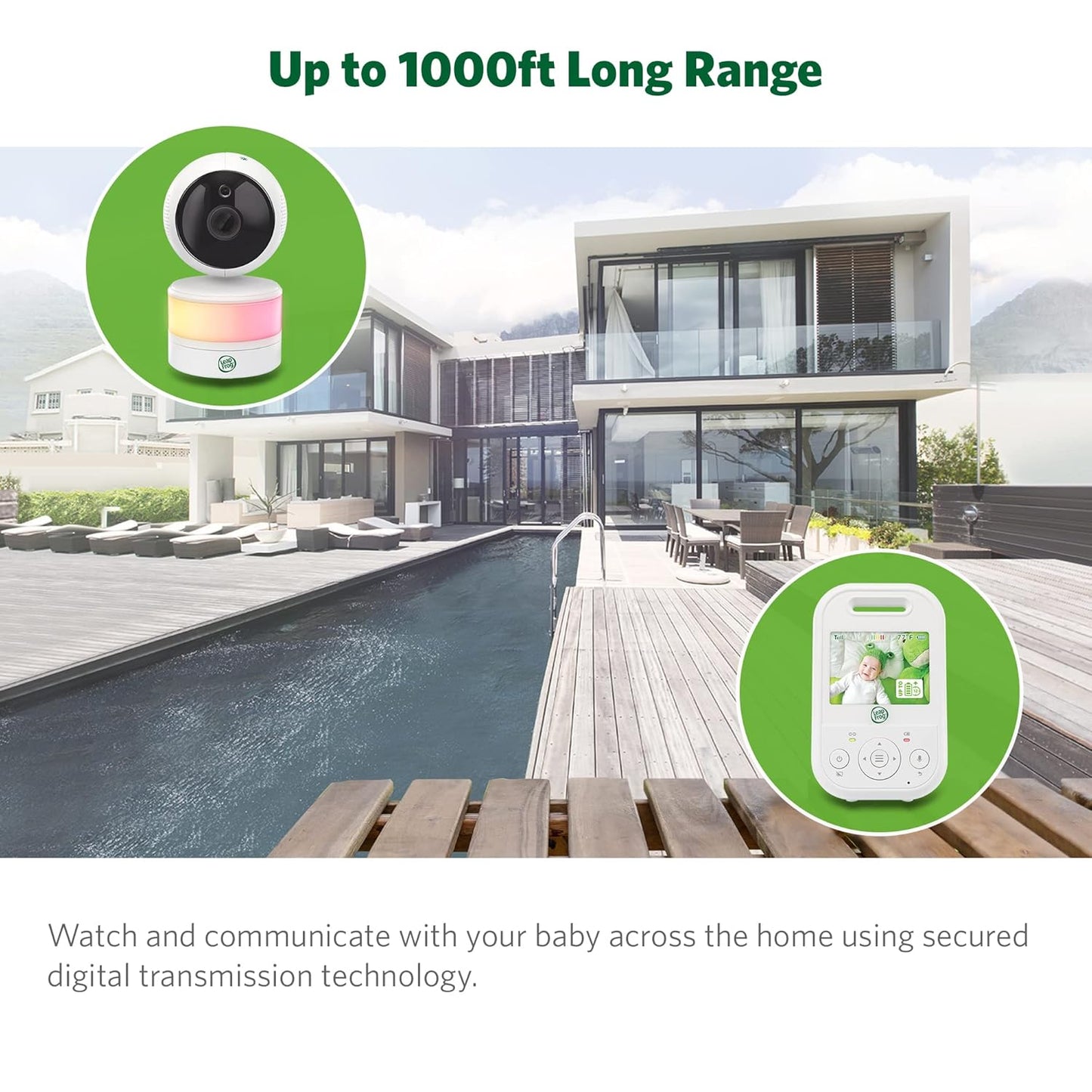 LeapFrog LF2513 Baby Monitor, 2.8" IPS LCD Screen, Pan-Tilt-Zoom, 1000ft Range, Night Vision, Soothing Lullabies, Night Light, 2-Way Audio,Temperature Sensor, Secure Transmission No WiFi