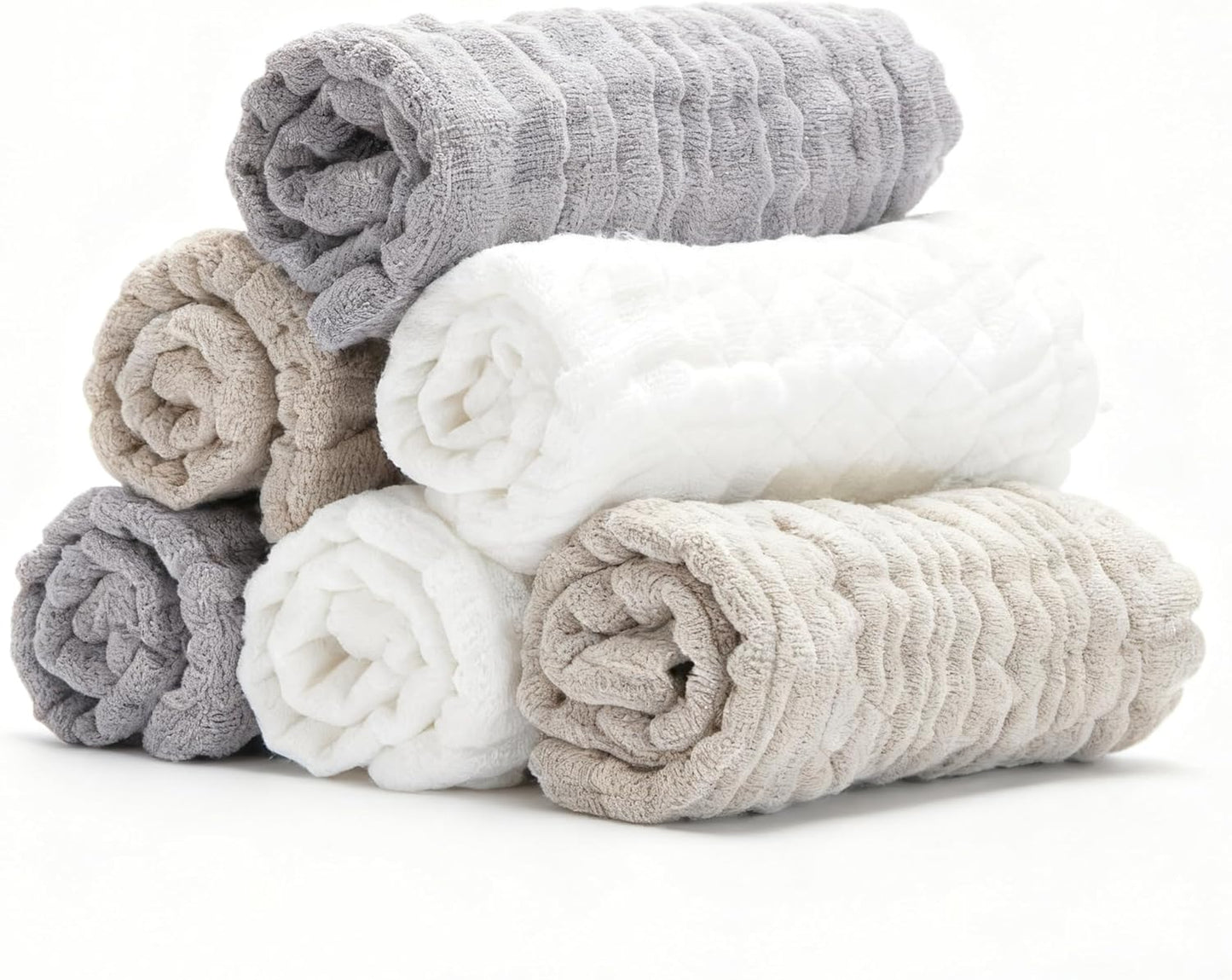 Organic Muslin Baby Washcloths 6 Pack Baby Bath Face Towel 12x12 Inch Extra Absorbent and Soft Burp Cloth and Wash Cloths for Newborn-Infants On Sensitive Skin (White Grey Brown)