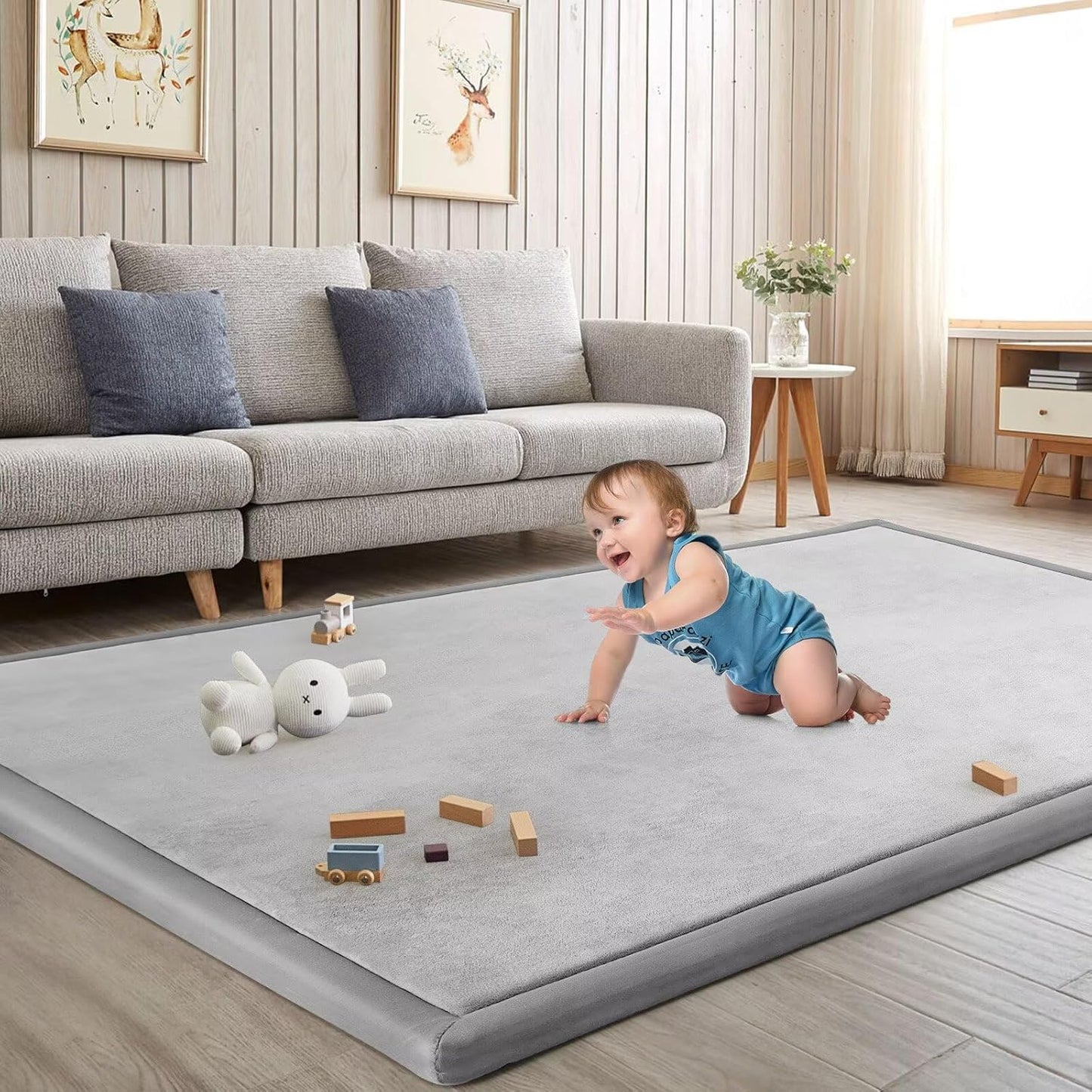 Baby Play Mat for Floor Tummy Time Nursery Muscle Area Rug Playroom Rug Tatami Mat 50 * 50" Memory Foam 1.3" Thick Crawling for Babies,Toddlers, Infants, Kids(Light Gray)