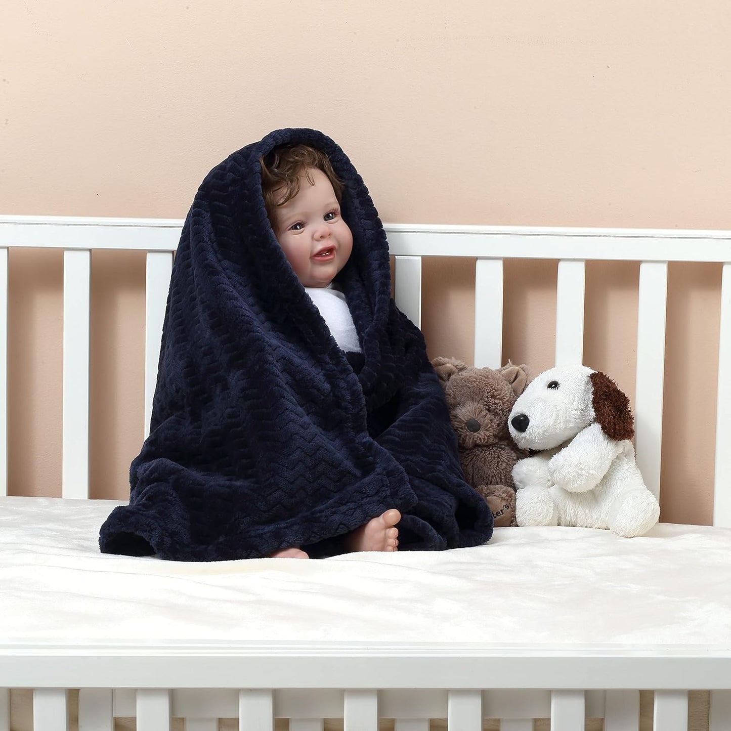 CREVENT 30''X40'' Soft Cozy Warm Baby Blankets for Boys Girls Solid Color - All Season Use - Newborn Essentials (Wave Dark Blue/Navy)