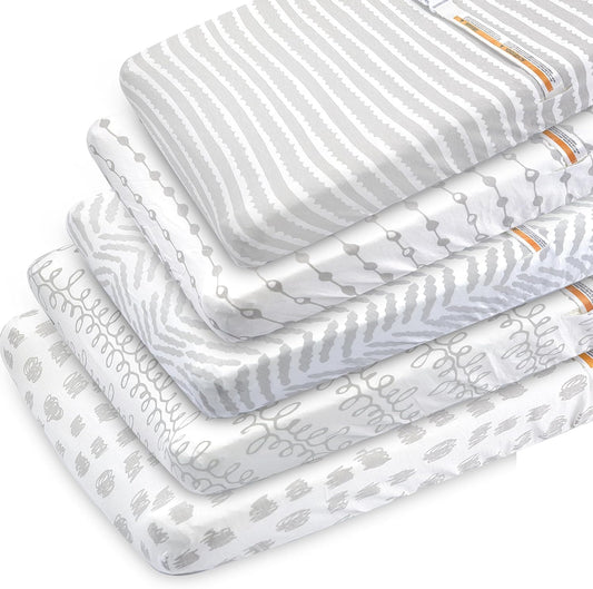 Bublo Baby Changing pad Cover - 5 Pack 100% Organic Jersey Cotton Changing Table Cover - Changing pad Covers - Changing pad Sheets - Changing Table pad Cover Sheets for 32” x 16” Baby Pads
